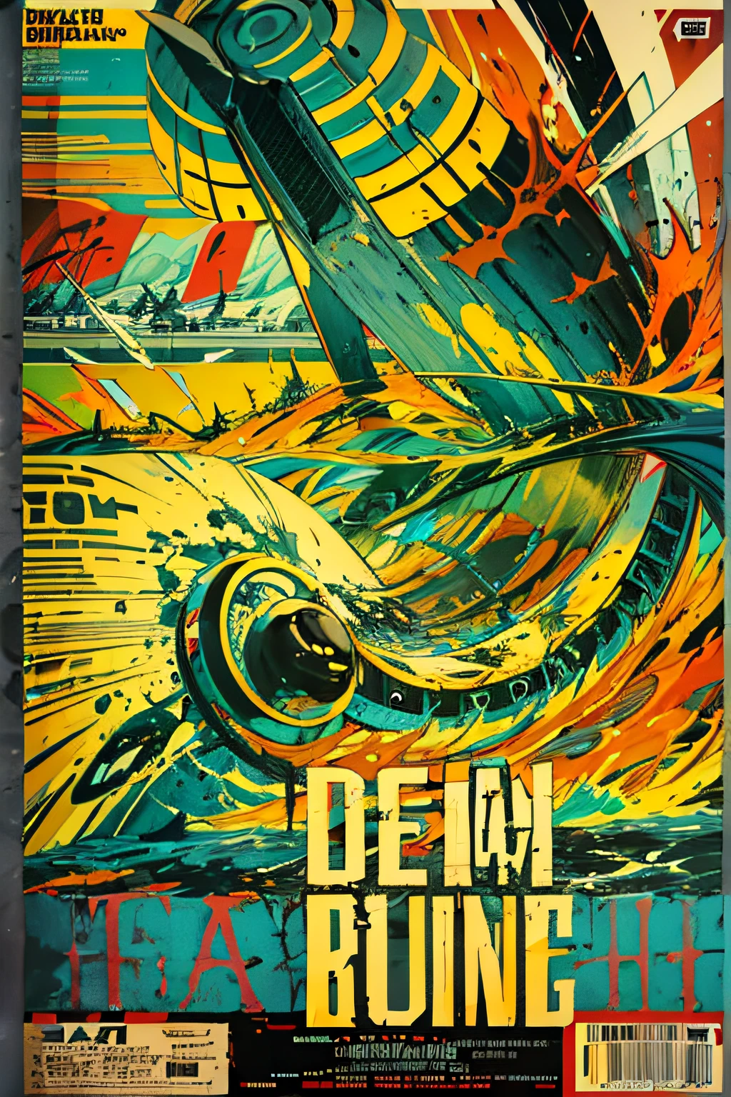 (((dramatic))), (((gritty))), (((intense)))), ocean, wet hunt, heavy machine, The movie poster features \(Masterpiece, Best Quality), 8k Wallpaper, highly detailed, poster, vintage, 1960s, Bauhaus, cinematic movie poster, shapes, lines, abstract, propaganda, mid century modern, movie poster, The color palette is dominated by dark colors, dotted with bright colors, giving the poster a dynamic and visual impact, (magazine:1.3), (cover-style:1.3), fashionable, vibrant, outfit, posing, front, colorful, dynamic, background, element, confident, expressive, holding, statement, attachment, majestic, coiled, around, touch, scene, cover, eye-catching, fashion, catchy, bigger, eye-catching, modern, trendy, focused, stylish, no text