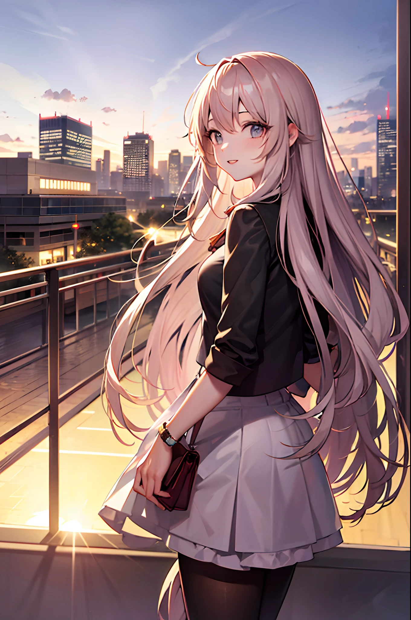 Sunset, city, mall, Long-haired girl