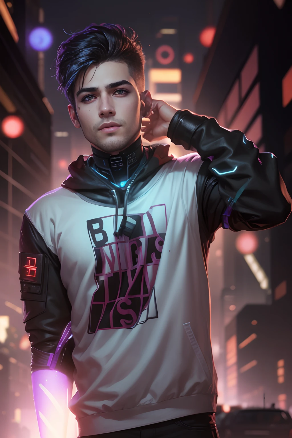 Change background cyberpunk handsome boy, realistic face, 8k, ultra realistic, original face,