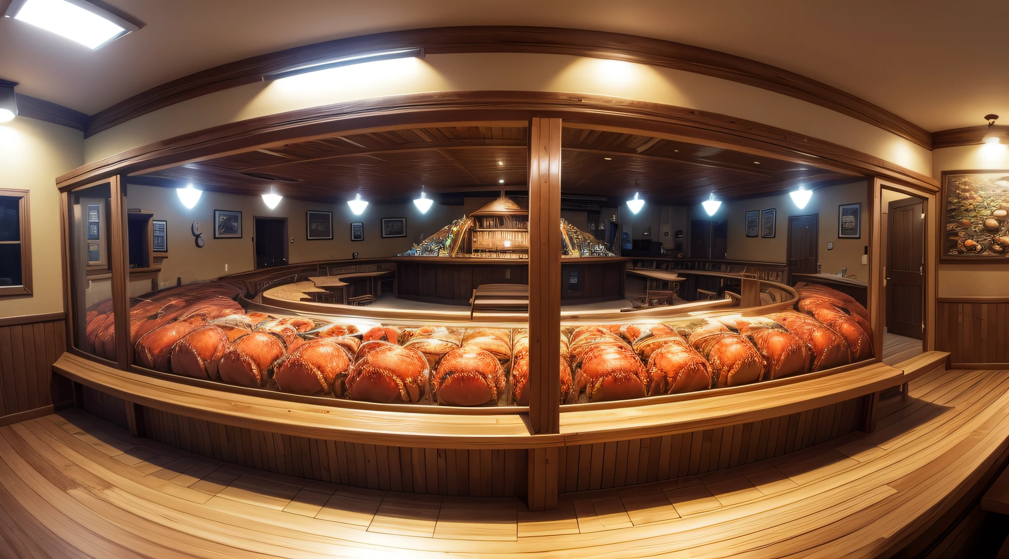 360 panoramic view Inside a crab house