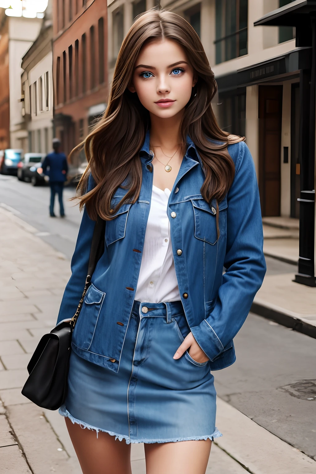 Fashionable college girl with blue eyes