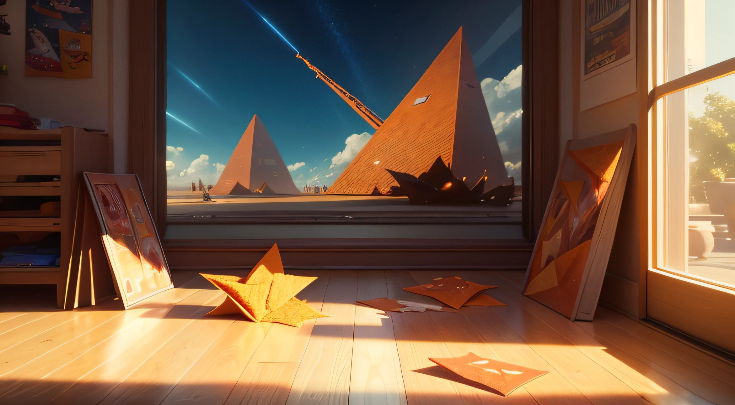 doritos snacks on floor, Pixar Style Movie, distant view