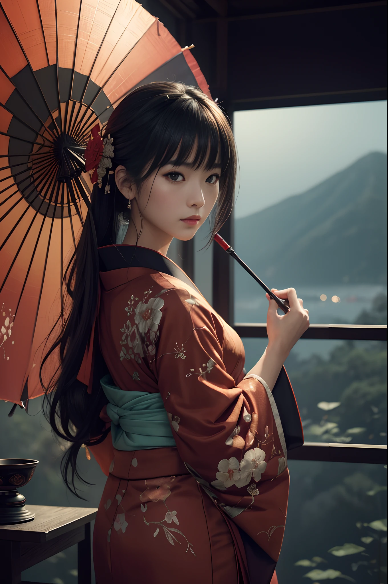 Mature woman in Japan traditional costume、Red and white kimono,(dark shot:1.4)、80mm、(dark shot:1.4)、80mm、Magnificent Real、Geisha painting with European characteristics Japan entering the sea、Range Murata、a big red sun in the background、A stunning、matted、paul gauguin、Von Gogh、Art by Greg Rutkowski and ArtGerm、Soft Cinematic Lights、adobe lightroom、photolab、HDR、intricately and hyper-detailed、 (depth of fields:1.4)、(dark shot:1.22)、Neutral Color、(HDR:1.4)、(Subdued Color:1.4)、(with an intricate)、(art stations:1.2)、The ultra-detailliert、Dramatic and intricate details、(technicolor:0.9)、(rutkowski:0.8)、cinematic、the detail、softlight、sharp、exposure blend、medium shot、Bokeh、(HDR:1.4)、highcontrast、(cinematic、Teal、an orange:0.85)、(Subdued Color、dim colors、Calm tones:1.3)、low-saturation、(The ultra-detailliert:1.2)、(Noir:0.4)、softlight、 sharp、exposure blend、medium shot、bokeh dof、(HDR:1.4)、highcontrast、(cinematic、Teal、an orange:0.85)、(Subdued Color、dim colors、Calm tones:1.3)、low-saturation、(Hyper-detailing:1.2)、(Noir:0.4)、(intricate detailes:1.12)、HDR、(intricate detailes、Hyper-detailing:1.15)