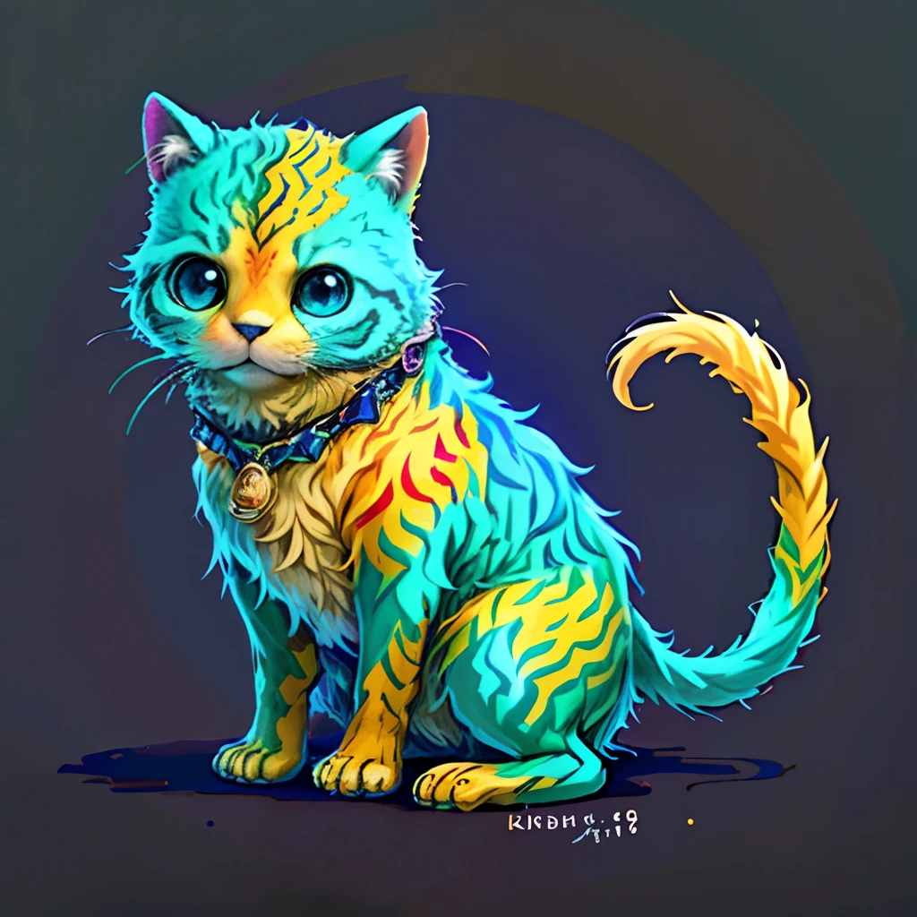 Irridescent color、Colorful cat，Farbe々ornamented、Bright background，adolable，Fantasy，intricate-detail {brightened，K HD，32k constellations