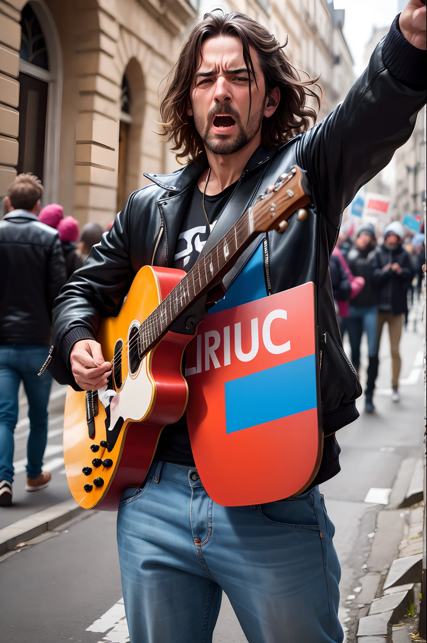 Un rocker qui manifeste a la CGT avec une pancarte