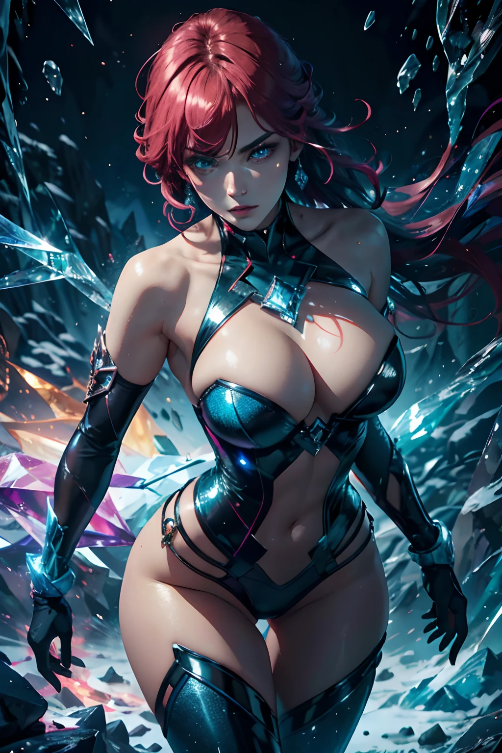 (best quality,highres), vibrant colors, bold lighting, seductive pose, intense gaze, icy powers, diamond skin, sensual atmosphere.