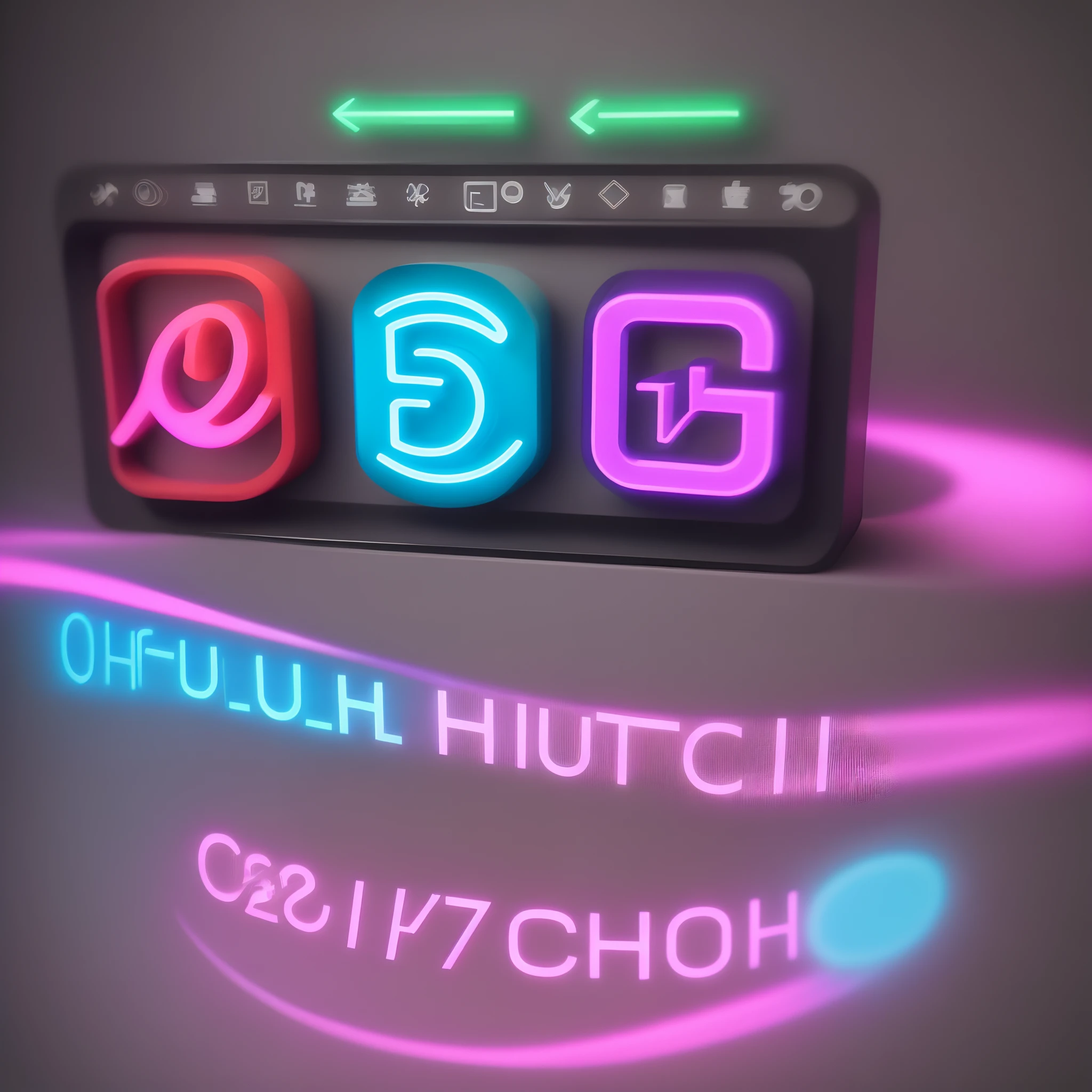 Create a icon logo with the word Cho, y2k, futuristic, hot pink, rainbow, detailed, creative, 3D, font