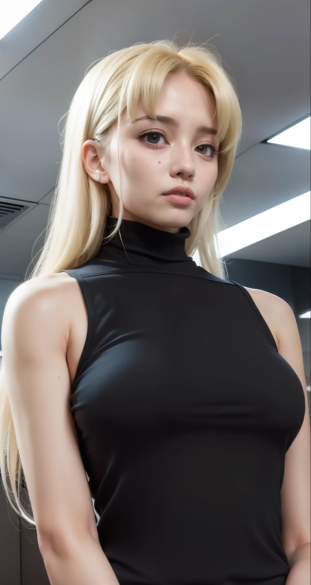 masterpiece, absurdres, 1girl, length hair, floating hair, blonde hair, large breasts, breasts out,Bound, Bondage, (arms behind back:1.4), BDSM, tape, TAPE BONDAGE, close-up, srestrained, best anatomy, Curled up, scared face, shout, Upper body, blushing face, humiliation, desperate, (front), (men touching her), holding hair, pov hand pulling hair, hair played, hair toying, (men brushing her hair)