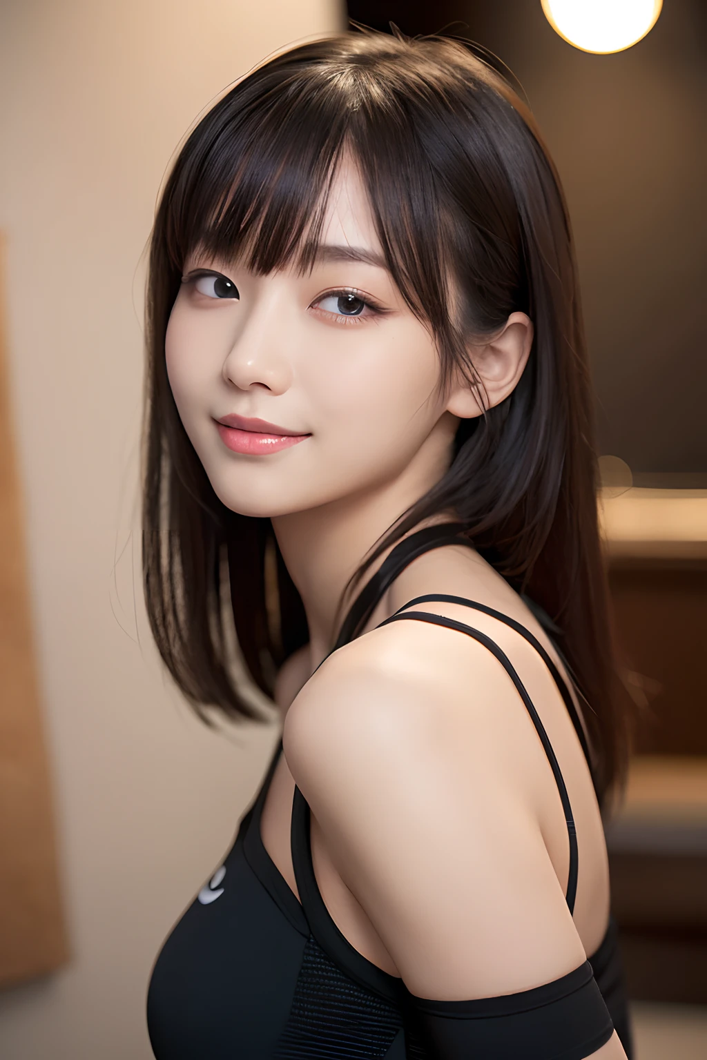 1gir, (8K、highest quality、highest quality、masterpiece、ultra high resolution(Reality:1.4),beautiful woman with perfect figure:1.4,big ,((medium bob hair))、carefully crafted face, carefully made hands、skin texture)),whole body、sexy pose、((A woman in her 20s wearing a black doll))、(sweating)、I have oil on my body、Bed Scene、arms behind back,