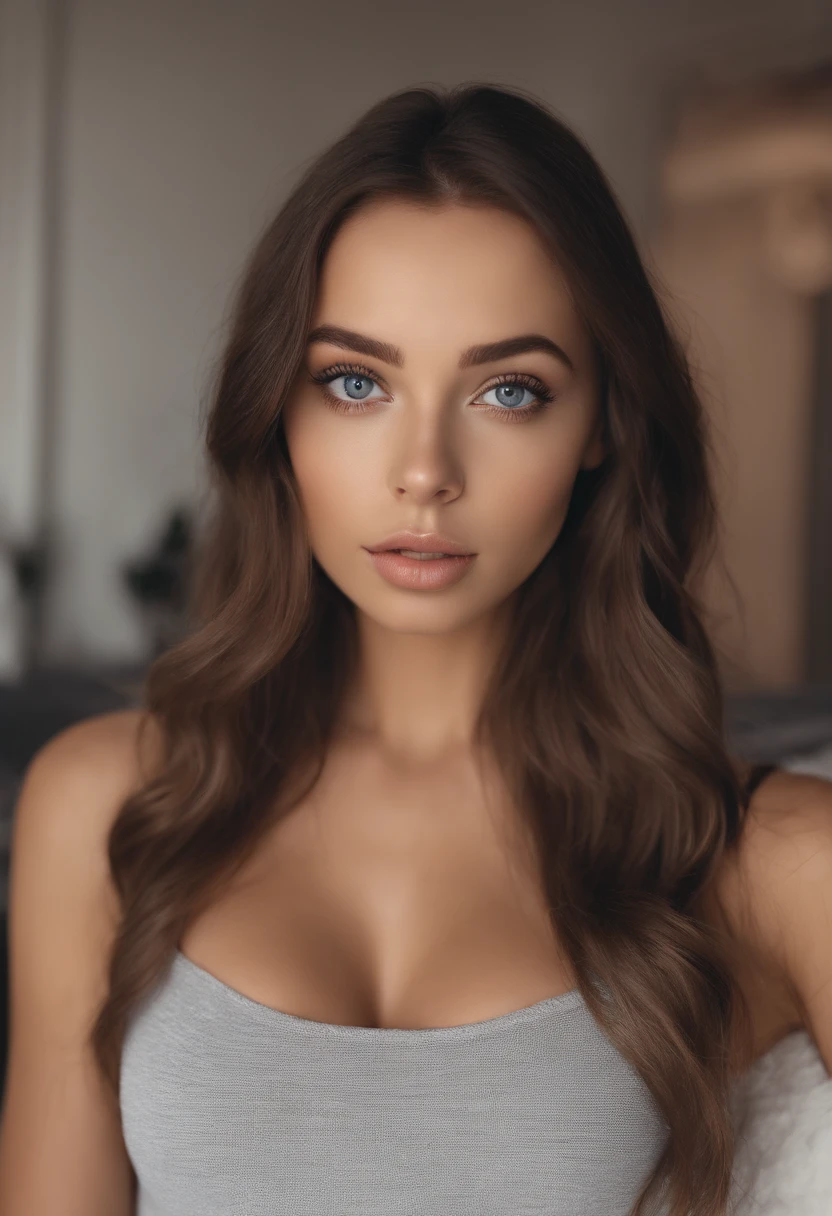 arafed woman fully , sexy girl with blue eyes, ultra realistic, meticulously detailed, portrait sophie mudd, blonde hair and large eyes, selfie of a young woman, bedroom eyes, violet myers, without makeup, natural makeup, looking directly at the camera, face with artgram, subtle makeup, stunning full body shot kneeling on bed, in a club, medium to large size bust