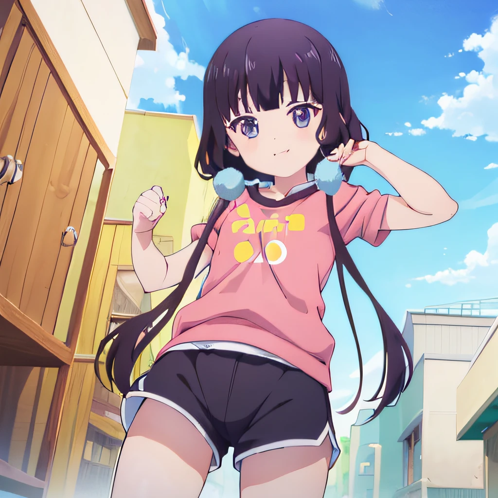 ((masutepiece)), ((Best Quality)), (Ultra-detailed), Anime style, Cute little girl s, 1girl in, Solo, Gym Shorts 00, ((Beautiful eyes))0, Smile