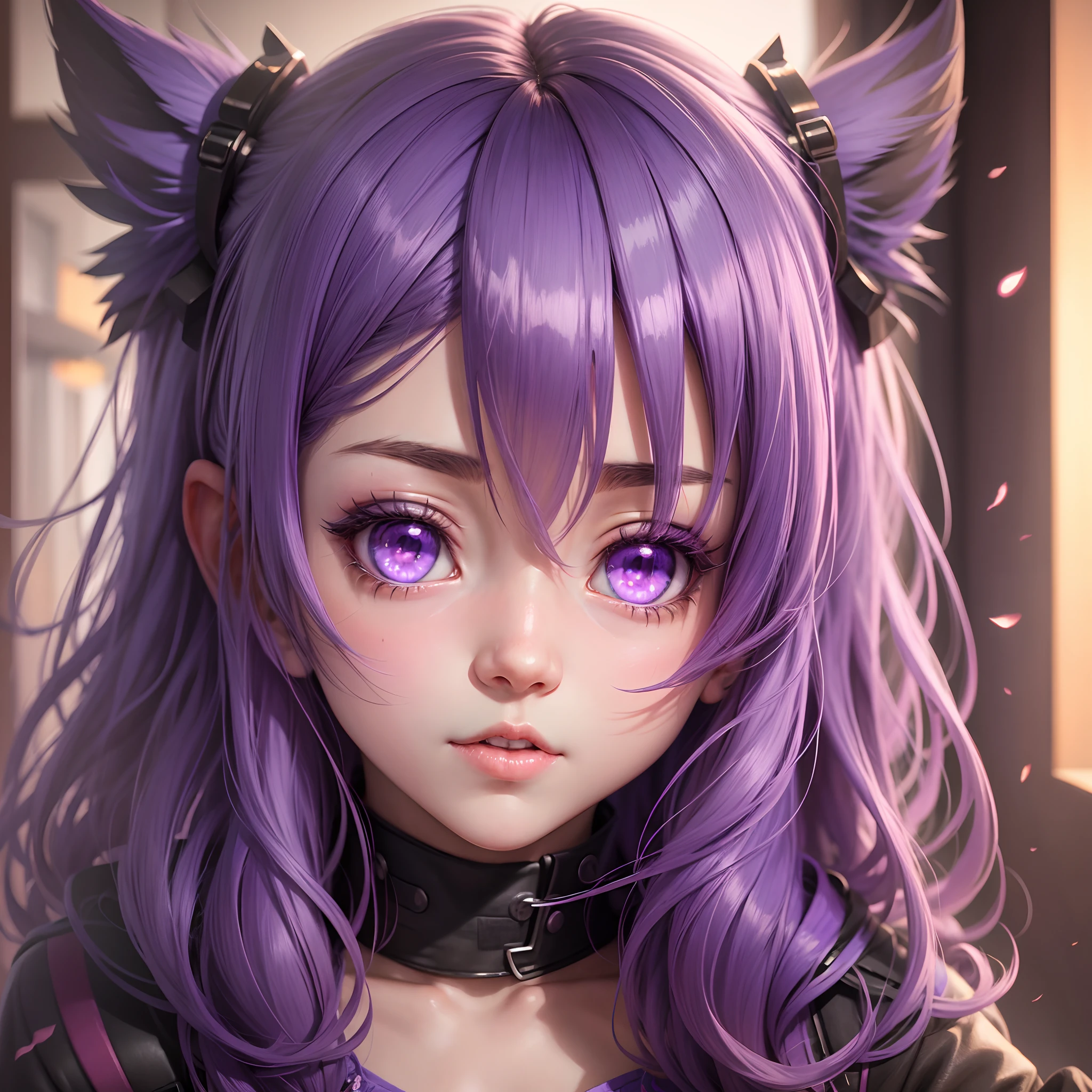 cute anime girl shy with purple eyes 3D, HDR, 4K --auto --s2