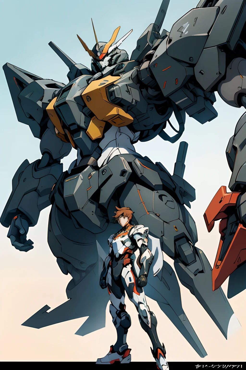 Anime Characters Flying With A Big Robot, Krenz Cushart e Artem Demura, Directed by: Krenz Cushart, Krenz Cushart e Asher Duran, inspirado em Krenz Cushart, Arte conceitual Evangelion, mecha asthetic, Arte conceitual do Omegamon, estilo mecha legal, Anime mecha moderno, (((fundo branco, Unique background color)))