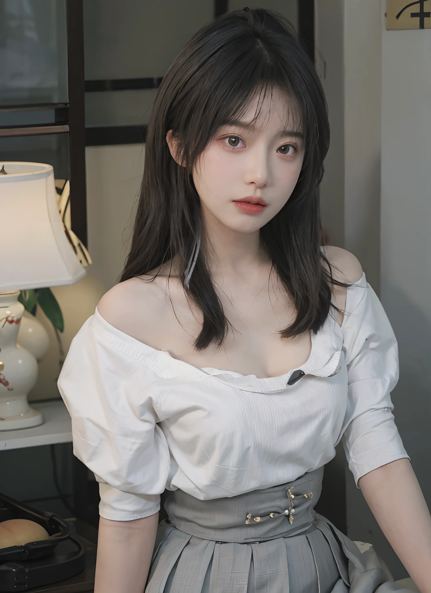 best quality， ultra high resolution， （realistically：1.4），cute hairpin，Baoyu Girl，Standing in the wedding hall，（flat chest：1.2） ，A pair of clear and charming peach blossom eyes,Royal sister，The sun shines on the face，Big wavy hairstyle，（necklace：1.2），（White skin：1.4），a sense of atmosphere，a beautiful girl，looking directly at the viewer， Close-up cleavage ，(lifelike:1.4),1 girl,Sexy,(Upper body:1.4),(wet),(:1.2)