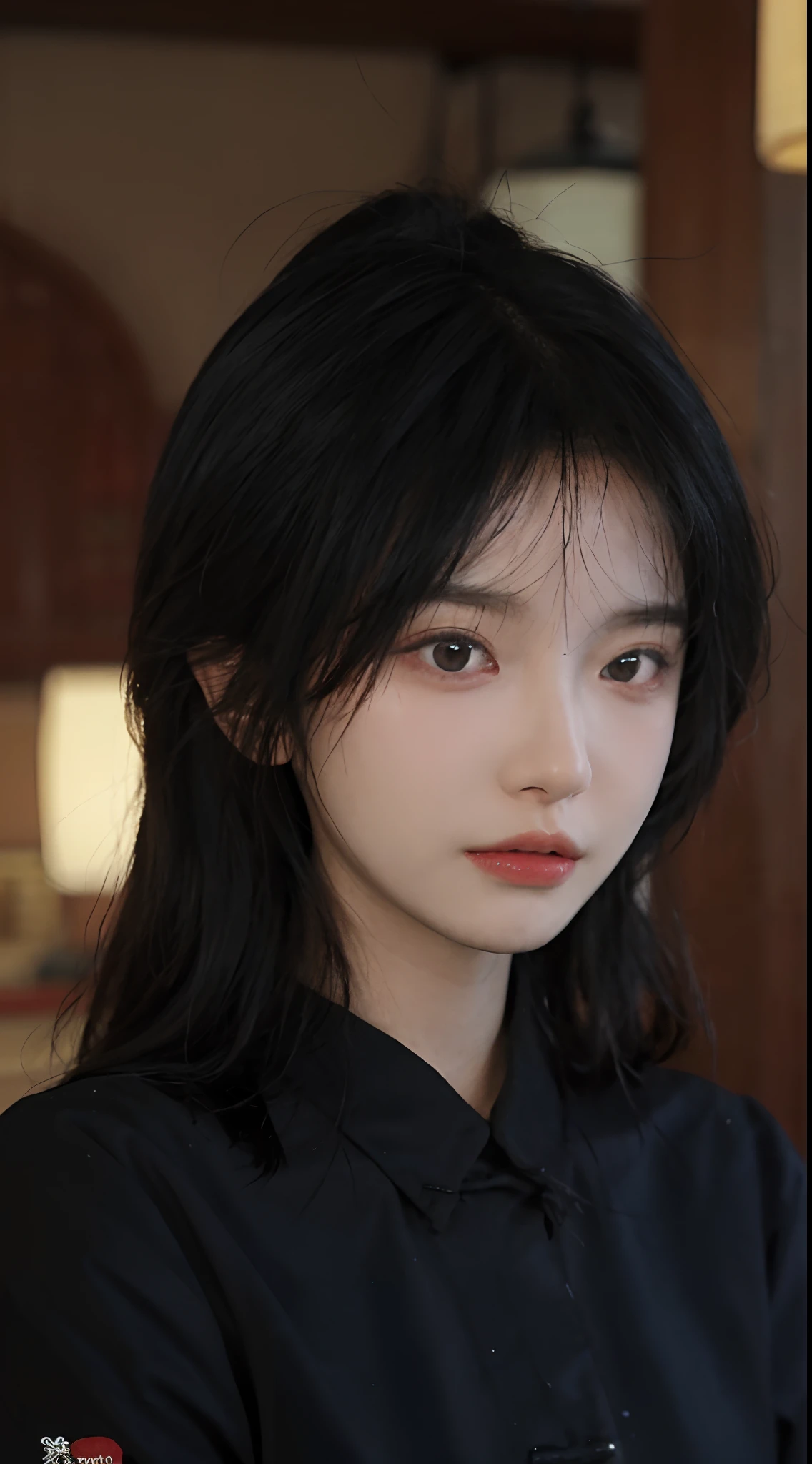 best qualtiy，tmasterpiece，超高分辨率，（realisticlying：1.4），a close up of a woman with long black hair wearing a black dress, Cai Xukun, gorgeous chinese models, Gorgeous young Korean woman, beautiful Korean women, yanjun cheng,  xintong chen, ruan jia beautiful!, Beautiful young Korean woman,