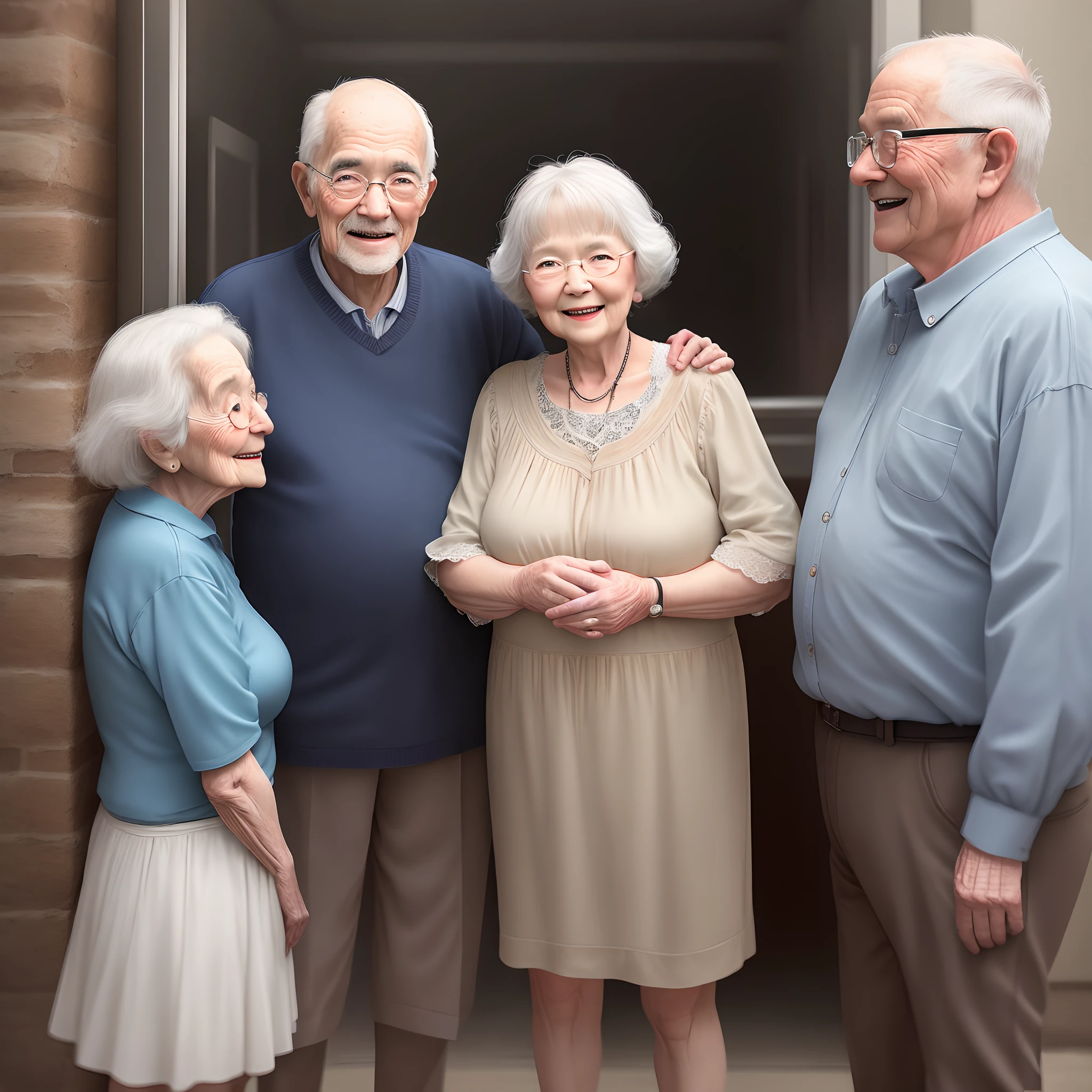 Photo session photostudio 2 elderly people and 1 middle-aged man Bright atmosphere Illustrations and winds
