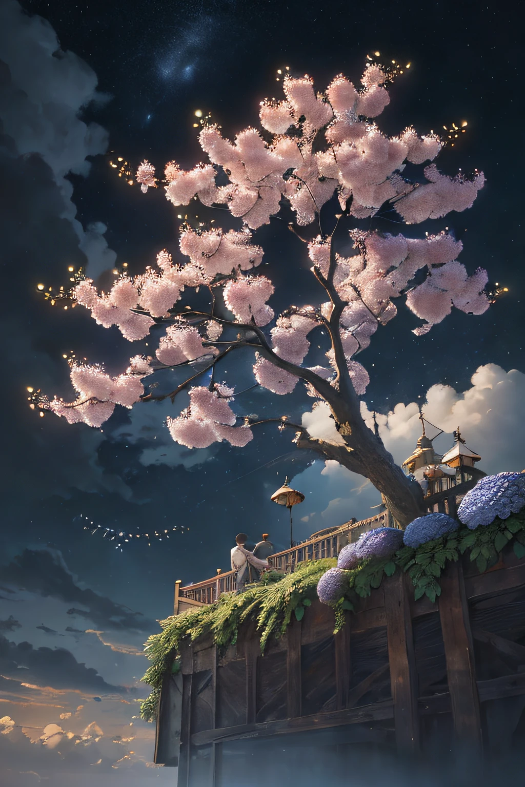 paint (strokes)+, atmosphere, intricate, clouds, aspect ratio 1:1, raytracing, Bokeh, smooth, (colorful), (detailed complex busy background: 0.8), hydrangea, repair drones, (night:1.4), Sharp Eyeliner, intricate details, hand on Chinese sword, beautiful, flat illustration, scenery, detail love, (ultra-detailed), day, photon mapping, ((intricate details)), ship wake, (The Peach Tree), crowd,