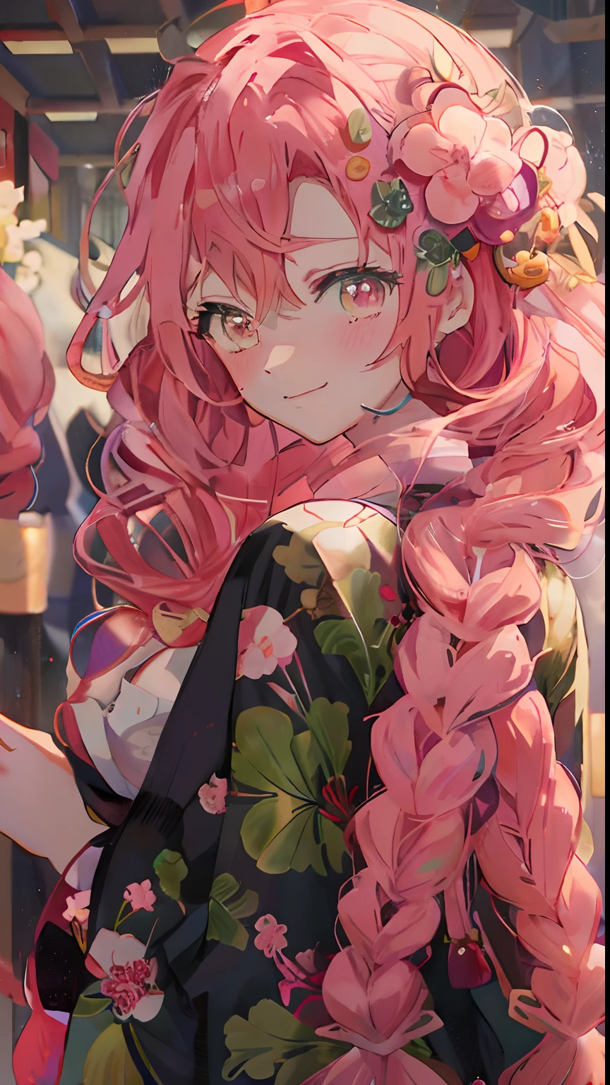 Mitsuri Kanroji , Demon slayer animeanime girl with pink hair and flowers in her hair, detailed digital anime art, beautiful anime portrait, anime visual of a cute girl, beautiful anime art style, anime style 4 k, clean detailed anime art, guweiz, beautiful anime girl, cute anime girl, beautiful anime artwork, detailed portrait of anime girl, beautiful anime art, pretty anime girl