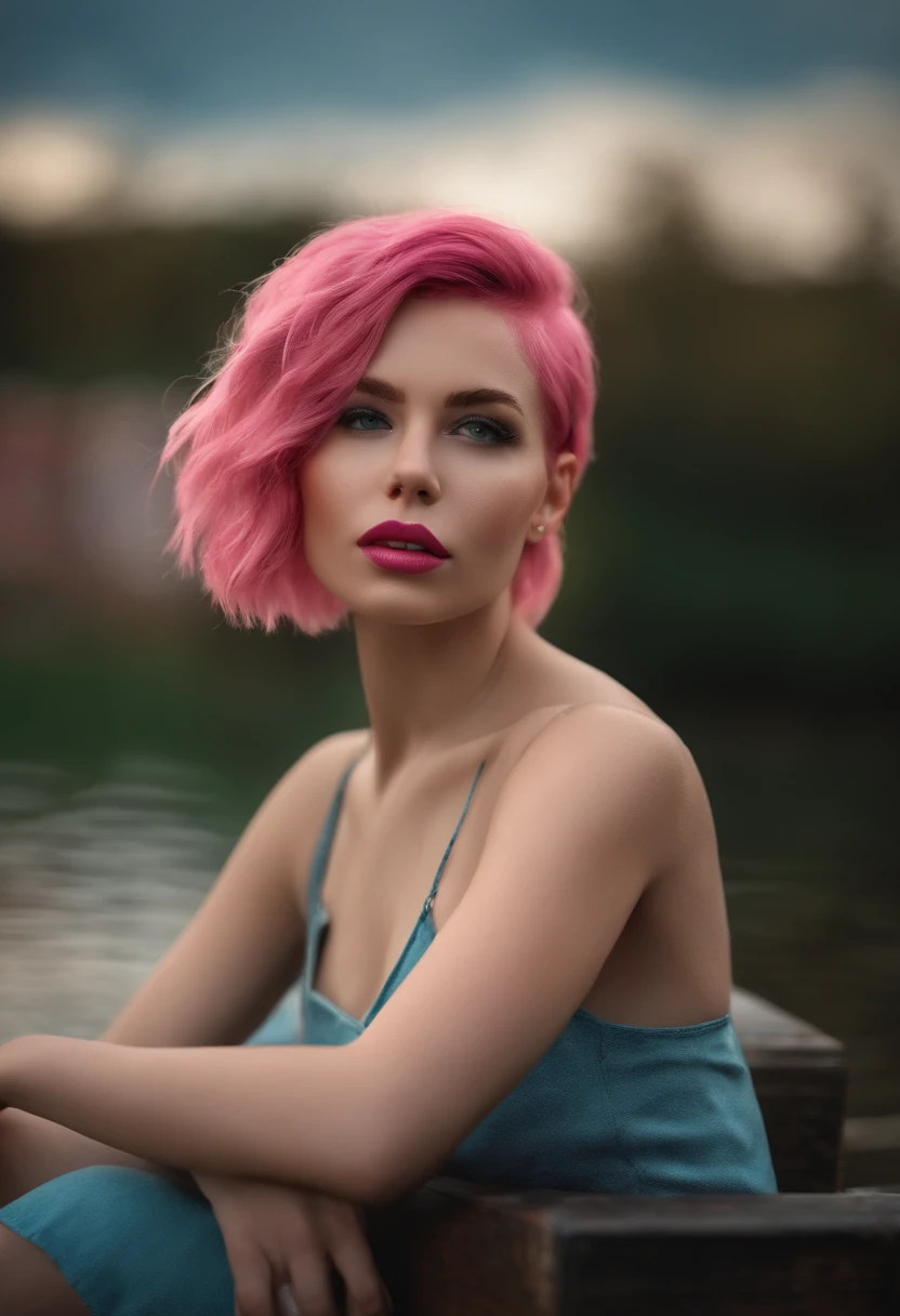 masterpiece,best quality,photo realistic,asda,face,1girl,head,thick lips, pink hair,sitting ,wet,shiny skin, mix4,