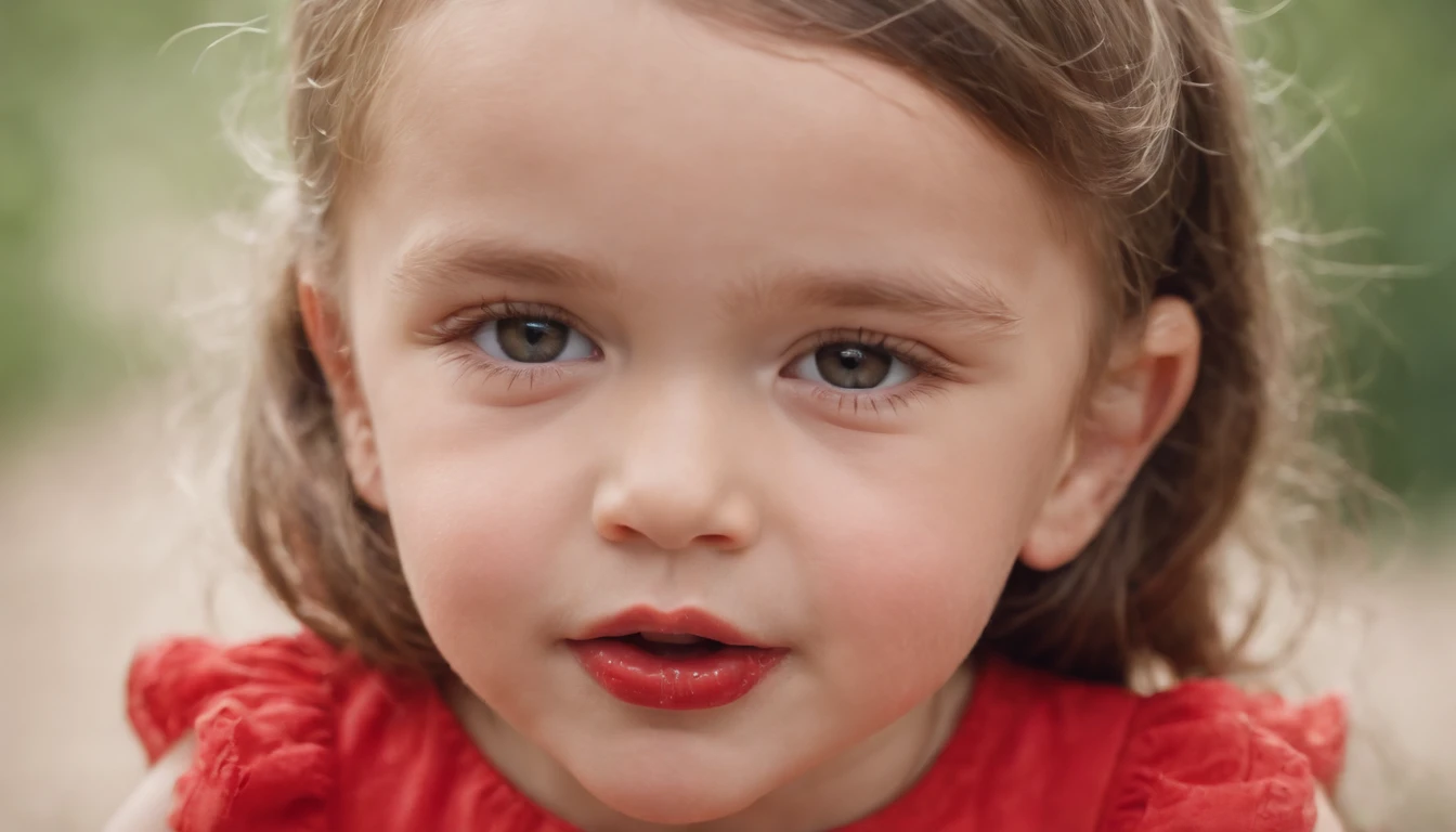 A close up of a little girl with a red dress on - SeaArt AI