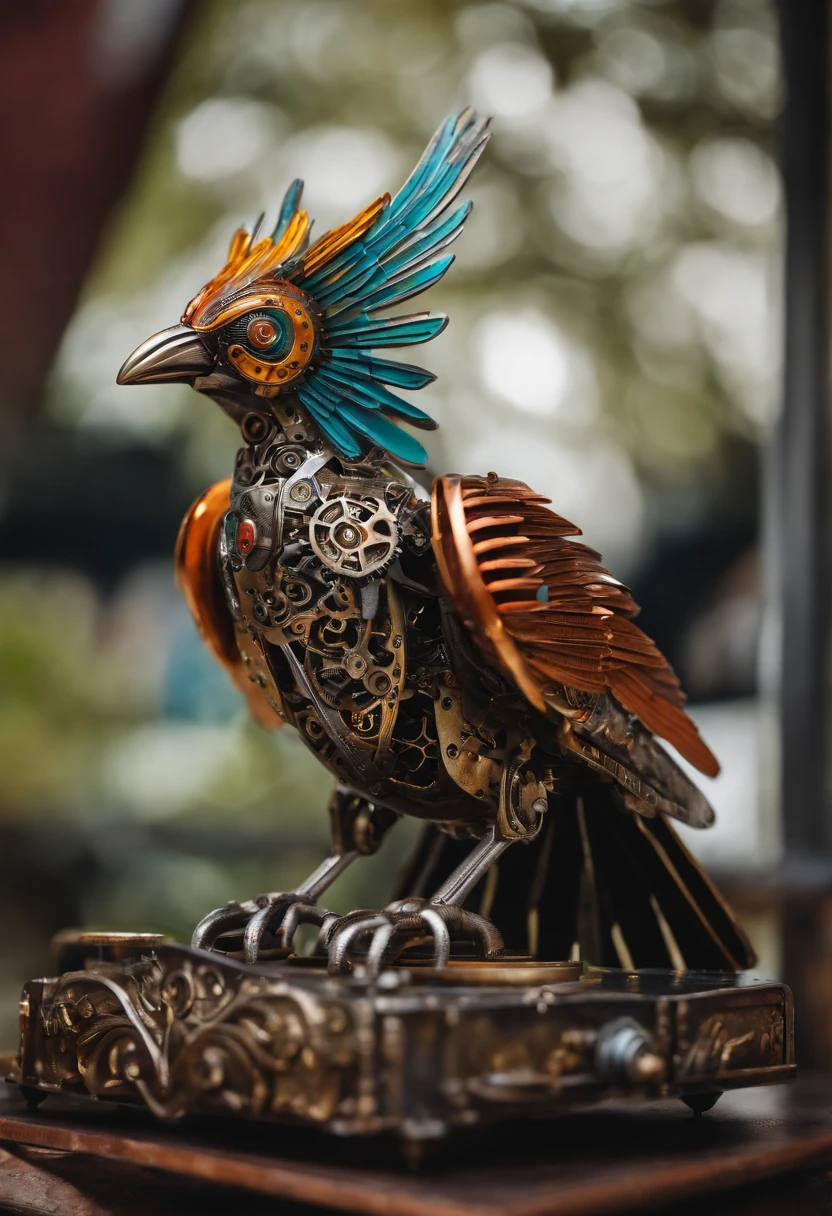 A mechanical bird,Metal wings,Mechanical gears