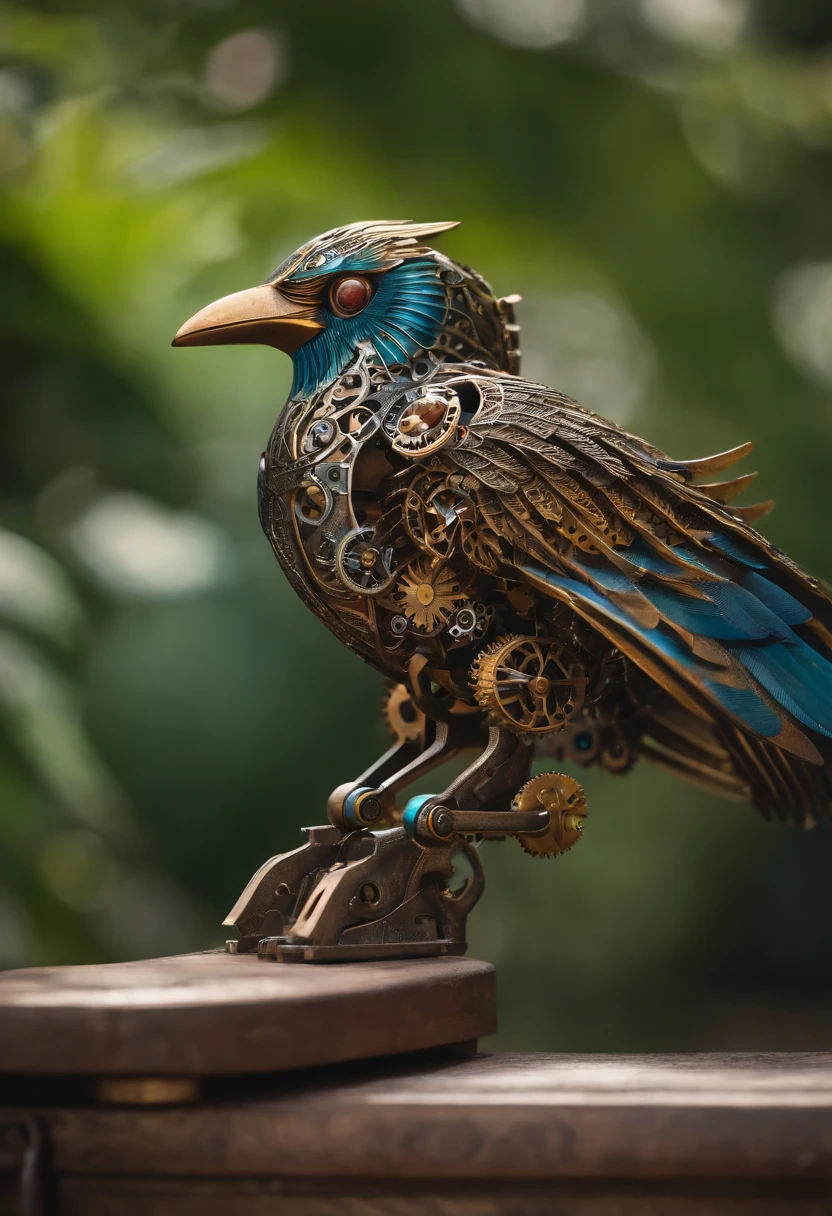 A mechanical bird,Metal wings,Mechanical gears