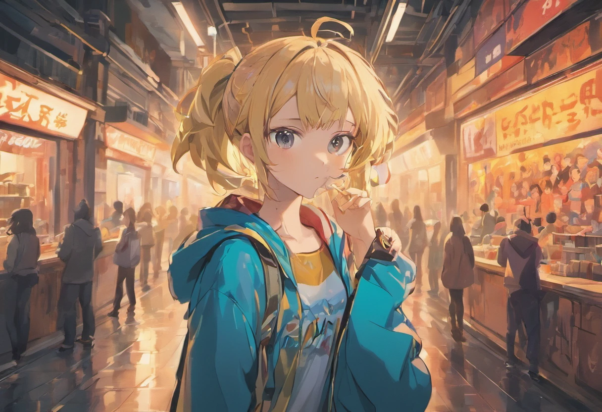 (best quality,4k,8k,highres,masterpiece:1.2),ultra-detailed,(realistic,photorealistic,photo-realistic:1.37),graffiti,street culture,girl,cool expression,graphic design,tagged walls,colorful patterns,extremely detailed,street art style,yellow hoodie,white hair,blue jeans,crouching position,anime style,panoramic view,vivid colors,professional lighting