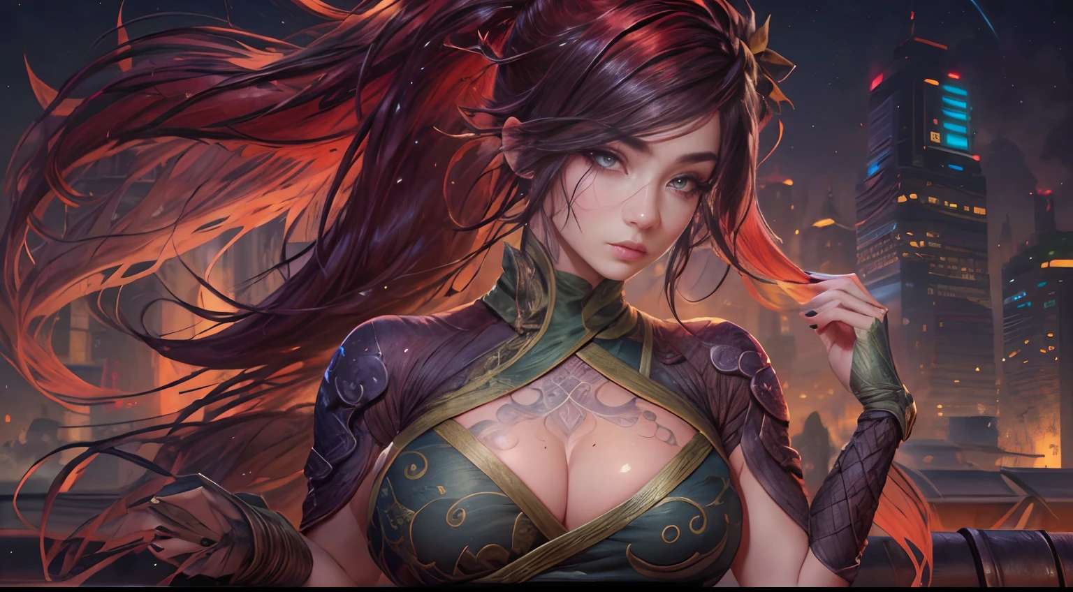 ultra realistic, ((gorgeous)), league of legends, highres, 1girl, ultra-detailed, (beautiful detailed face and eyes and hair:1.1), masterpiece, perfect face, beautiful face, textured skin, beautiful detailed face, sensual, beautiful eyes, (masterpiece,:1.4) intricate details, 1girl, looking at viewer ,solo, Extremely beautiful,( large breast:1.4), pretty woman, beautiful woman, akali, eyeliner, makeup, revealing, nail polish, arm tattoo, bangs, breasts, nude , naked , nsfw, hair between eyes, hip vent, long bangs, long hair, mask, midriff, ninja, ponytail, rope belt, belt pouch, solo, stomach tattoo, tattoo, fingernails, gem, red eyes, ((lurking on a rooftop)), ((at night, dark)), upper body , sexy