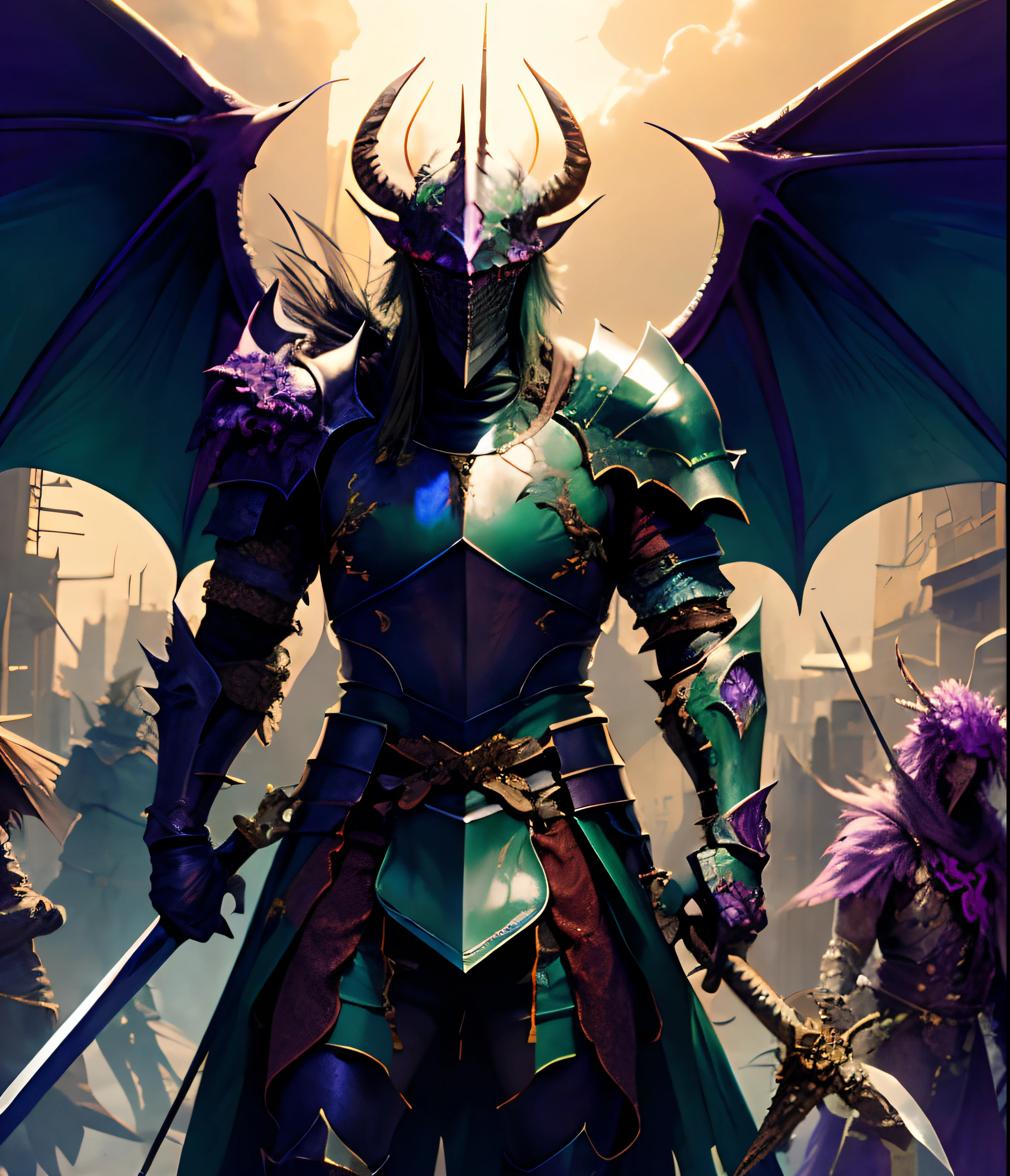 Knight with Sword 
Green and purple demonic style armor with dragon wings