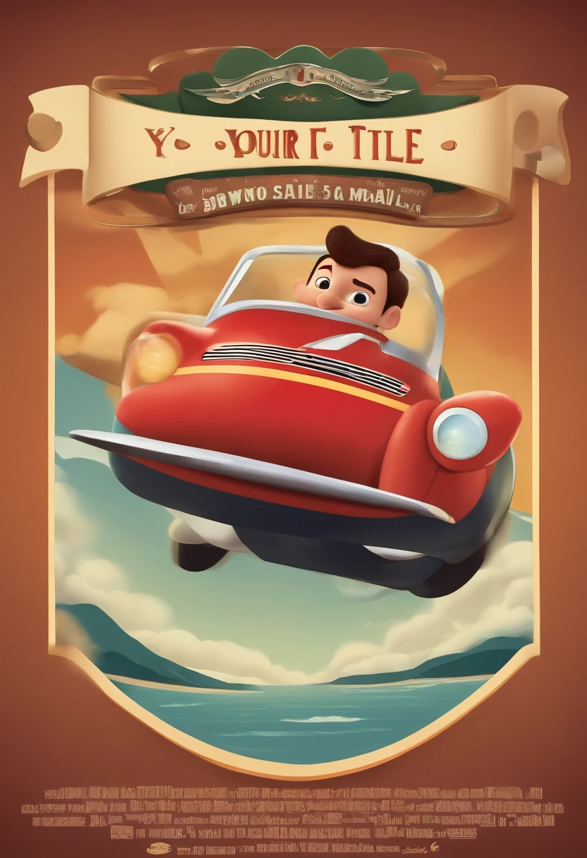 Poster for the film inspired by Disney Pixar with the title "(YOUR TITLE)". A brown-haired man in love with a handsome, big-nosed Italian salesman in a radio-controlled mini plane store. The scene should follow Pixar's distinctive digital art style, focusing on the characters' expressions, vibrant colors and detailed textures characteristic of their animations, with the title "(YOUR TITLE)"