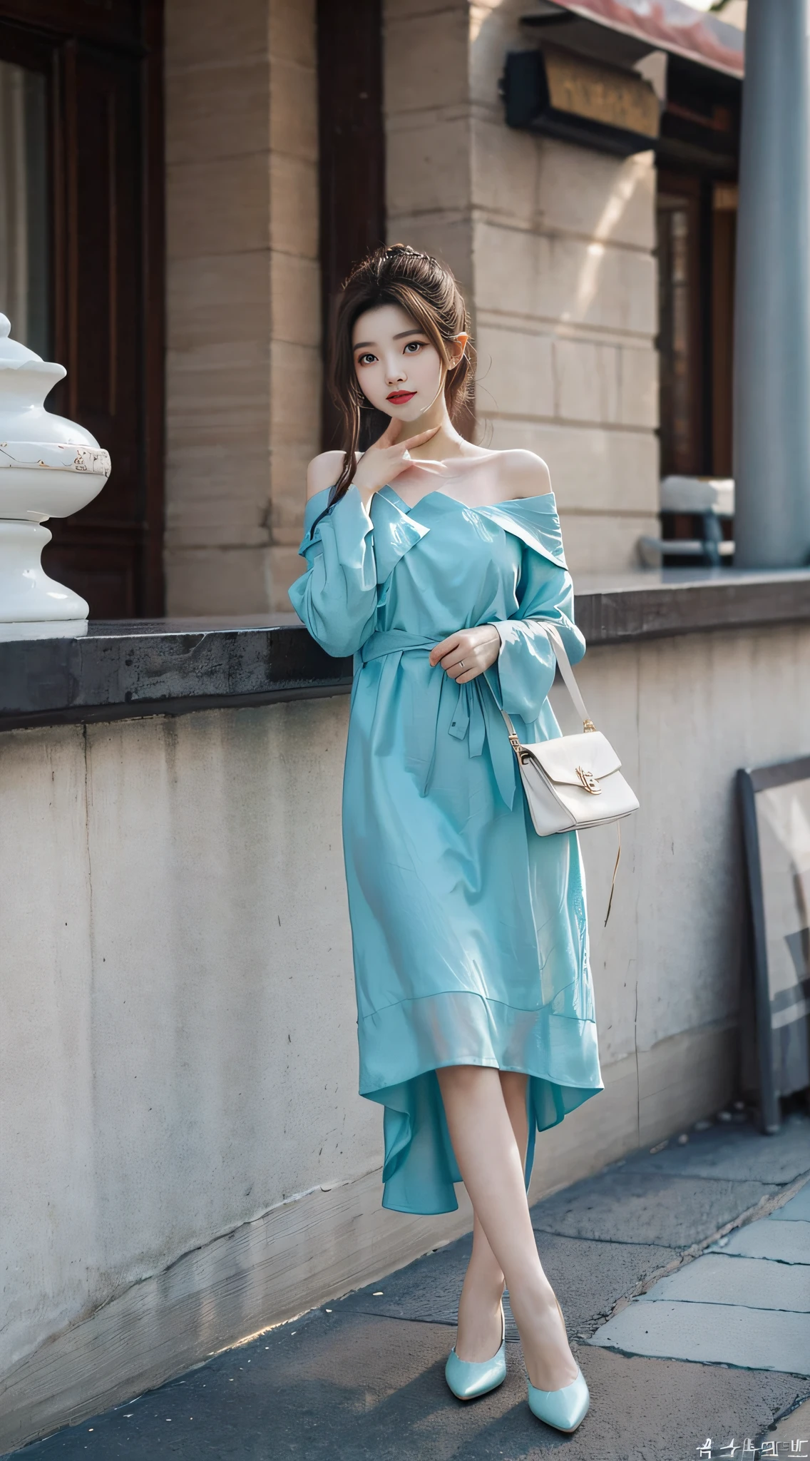 Slender fingers，Strike a V-shaped pose