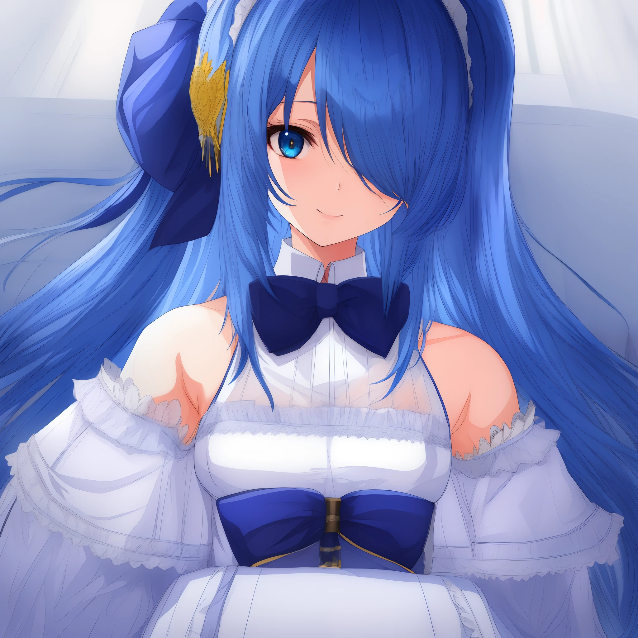 Remu、blue hairs、Maids、One eye is hidden by hair、