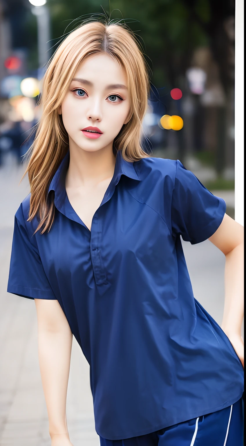 ((Realistic lighting, beste-Qualit, 8K, master-piece: 1.3)), Clear focus: 1.2, 1girl, Perfect Figure: 1.4, Slim Abs: 1.1, ((dark-brown hair)), (outdoor, nighttime: 1.1), 2 girls kissing each other, Realistic kissing, Photos of Ukrainian women. Suitable for face. 25 years old, Sharp chin, RAW photo, Masute pieces, Very detailed photos.., Digital SLR, Photorealistic 3.9, ultra-high resolution, top-quality, Pink lips, Perfect makeup, large, (Dark blue eyes:1.3),(Smooth straight blonde hair),white、single、Sweatpants、Running in the park,sports shoes、Esbian Full Body,(bestquality,10,10,highres,masterpiece:1.2),ultra-detail,(Realistic,photorealistic portrait,photo-realistic:1.37),BDclothes,((blue shirt:1.3)),short sleeves,shirt, trousers.,(navy_long_Pants Track:1.1),master-piece, bestquality, ultra realistic, hyper-detail, 8k resolution, RAW photo, crisp focus, ((Navy blue shirt:1.1)), short sleeves, Long Path, Perfect body,Blue sweatpants,Gymware,Correct anatomy,Complete body, Correct body, sharp face, Anatomically correct body, full entire body, Realistic gestures, long-haired, Realistic poses, Beautiful skinny