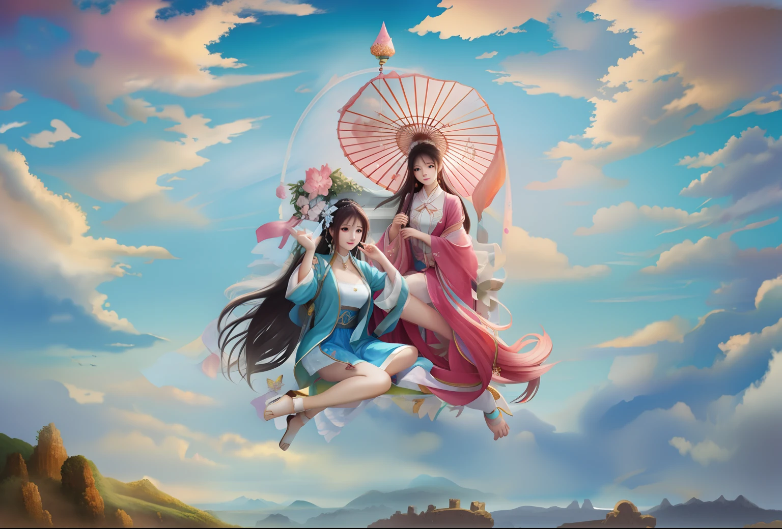 dream magical，Beautiful，horizon，wonderland，Clouds surround，ancient wind