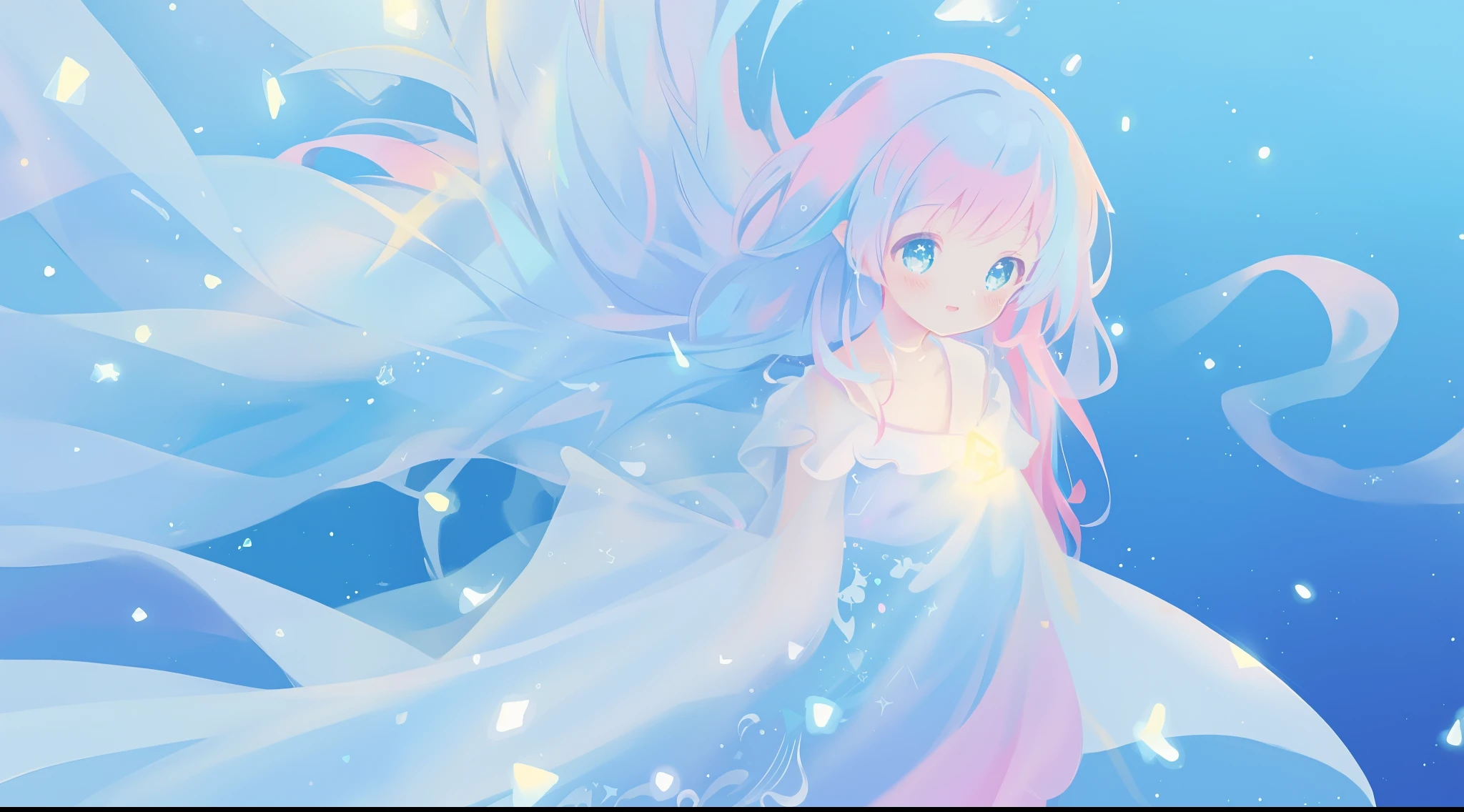 beautiful anime girl in colorful liquid dress, vibrant pastel colors, (colorful), magical lights, sparkling lines of light, inspired by Glen Keane, inspired by Lois van Baarle, disney art style, by Lois van Baarle, glowing aura around her, by Glen Keane, jen bartel, glowing lights! digital painting, flowing glowing hair, glowing flowing hair, beautiful digital illustration, fantasia background, whimsical, magical, fantasy, beautiful face, ((masterpiece, best quality)), intricate details, highly detailed, sharp focus, 8k resolution, sparkling detailed eyes, liquid watercolor