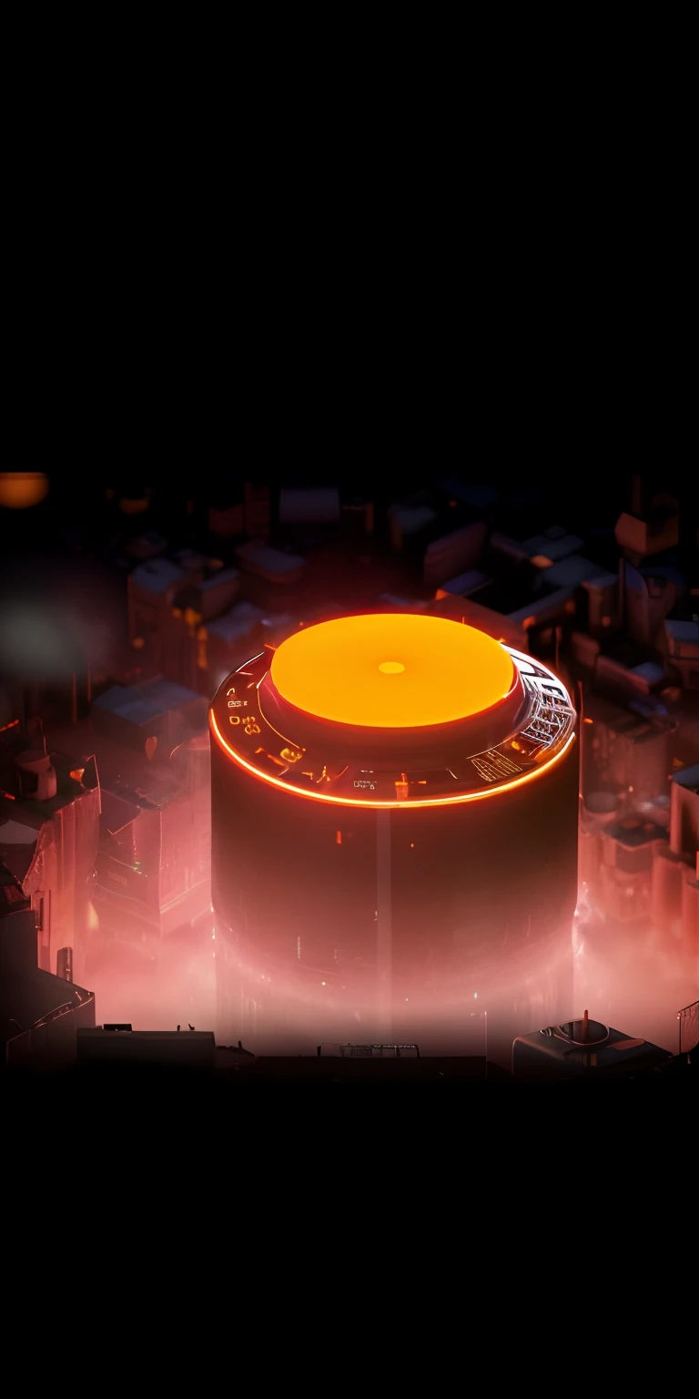 There is a yellow button with light on a black background, smelting pit'beeple, 3 d render beeple, hq 4k phone wallpaper, beeple rendering, beeple masterpiece, beeple colors, beeple!!, beeple. rendering by octane, beeple |, beeple. hyper photorealism