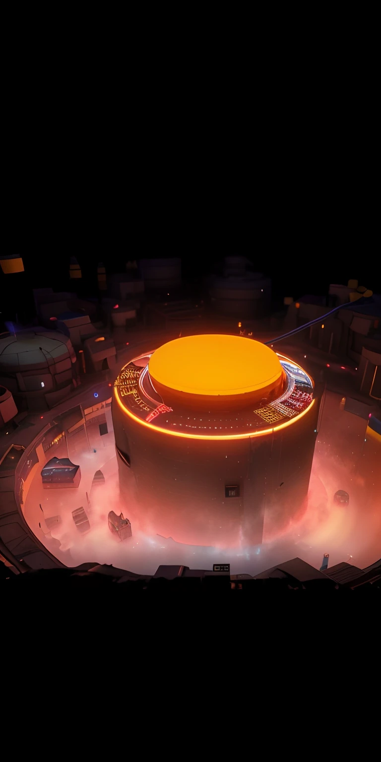 There is a yellow button，There is light on a black background, smelting pit'beeple, 3 d render beeple, hq 4k phone wallpaper, beeple rendering, beeple masterpiece, beeple colors, beeple!!, beeple. rendering by octane, beeple |, beeple. hyper photorealism