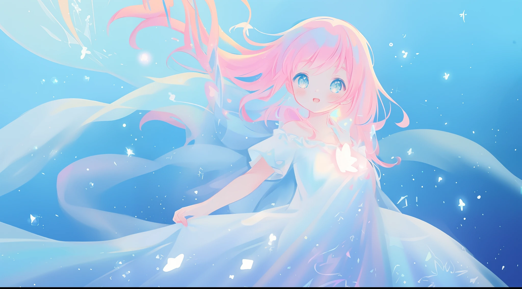 beautiful anime girl in colorful liquid dress, vibrant pastel colors, (colorful), magical lights, sparkling lines of light, inspired by Glen Keane, inspired by Lois van Baarle, disney art style, by Lois van Baarle, glowing aura around her, by Glen Keane, jen bartel, glowing lights! digital painting, flowing glowing hair, glowing flowing hair, beautiful digital illustration, fantasia background, whimsical, magical, fantasy, beautiful face, ((masterpiece, best quality)), intricate details, highly detailed, sharp focus, 8k resolution, sparkling detailed eyes, liquid watercolor