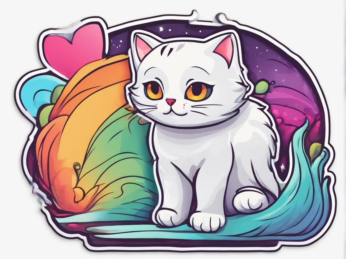 cat cutout sticker design, with a white outline, in vibrant vivid colors, on a PNG background, stickers
kawaii cat, professional sticker design, flat design, vector lines, colorful