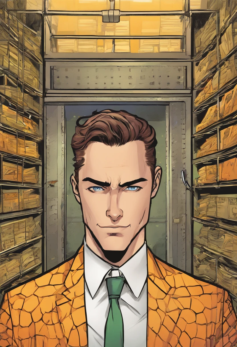 A young, attractive man inside of a bank vault while wearing an erotic, revealing, and see-through fishnet lingerie, naked, out, NSFW, big chest, big hips, wet body