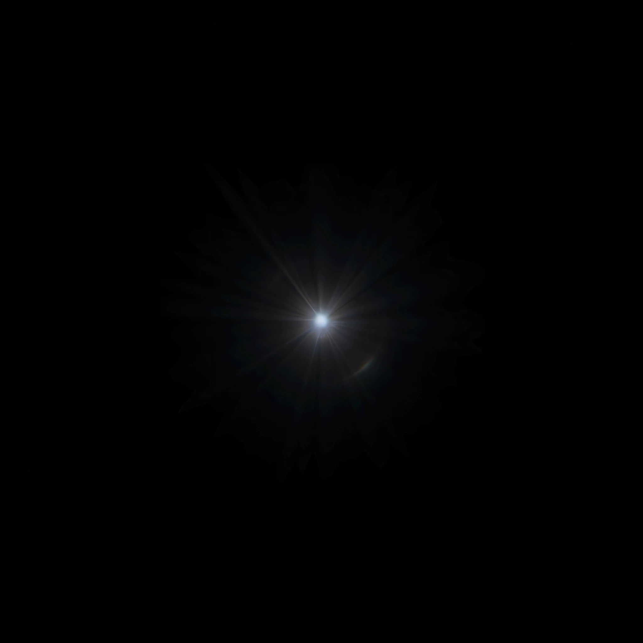 Image of Aalfid shining brightly through the dark sky, Slight lens flare, subtle lens flare, lense flares, lens flare glow, Lens flare, White halo, Volumetric light from above, The lens has a large amount of flare, Lens flare. Ominous, Lens flare photos are real, On a black background, light from top, Luminous lens flare, lens flare lighting