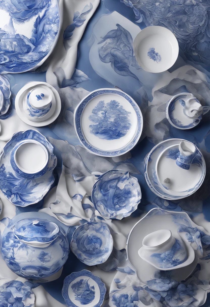 Blue and white porcelain,Ceramic material,book,artwork of a,High detail,3D,Chiaroscuro, Cinematic lighting, god light, Cinematic lighting, hyper HD, High details, Best quality, A high resolution, Textured skin