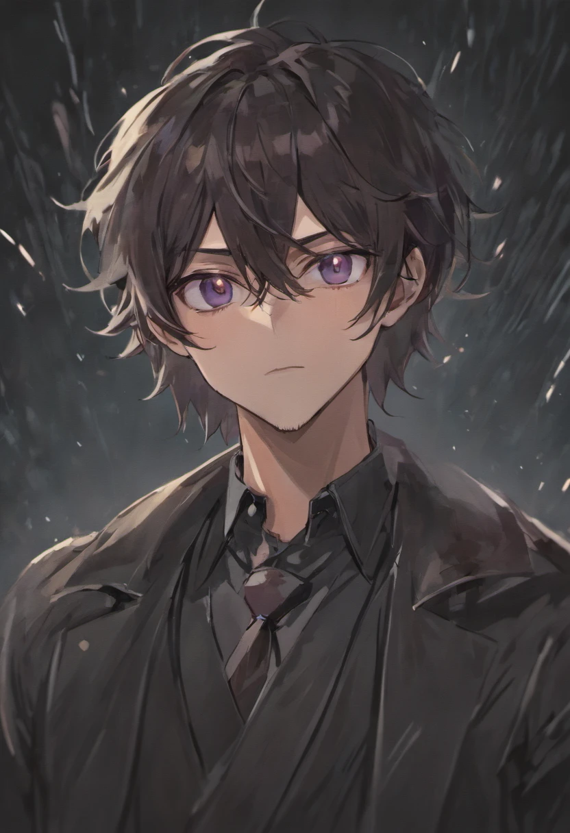 Bab man, evil, long haired man age is about 40 , having black hair scar on eye mascular body having beard mustache and black goggle