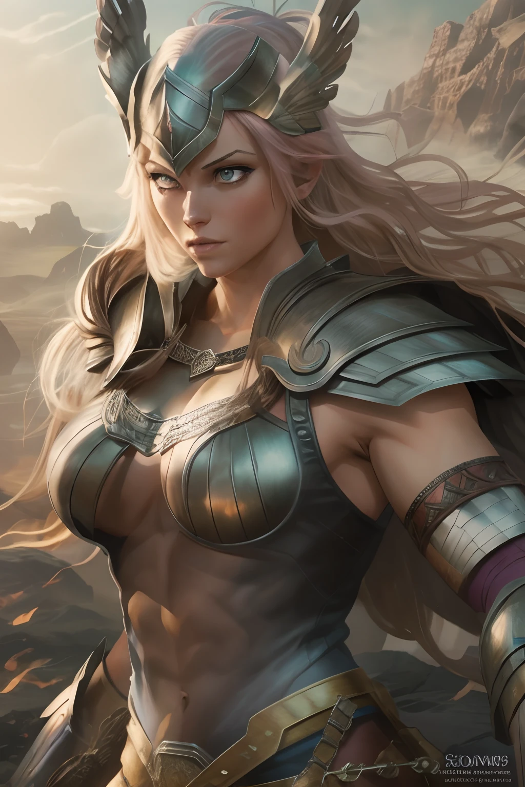 Asgard,Valkyrie,Muscular woman, Lady Knight,Correct anatomy,Epic fantasy digital art,tmasterpiece,8K,high-definition resolution,Detailed drawing,Culidad Superior,, epic composition, Courageous body