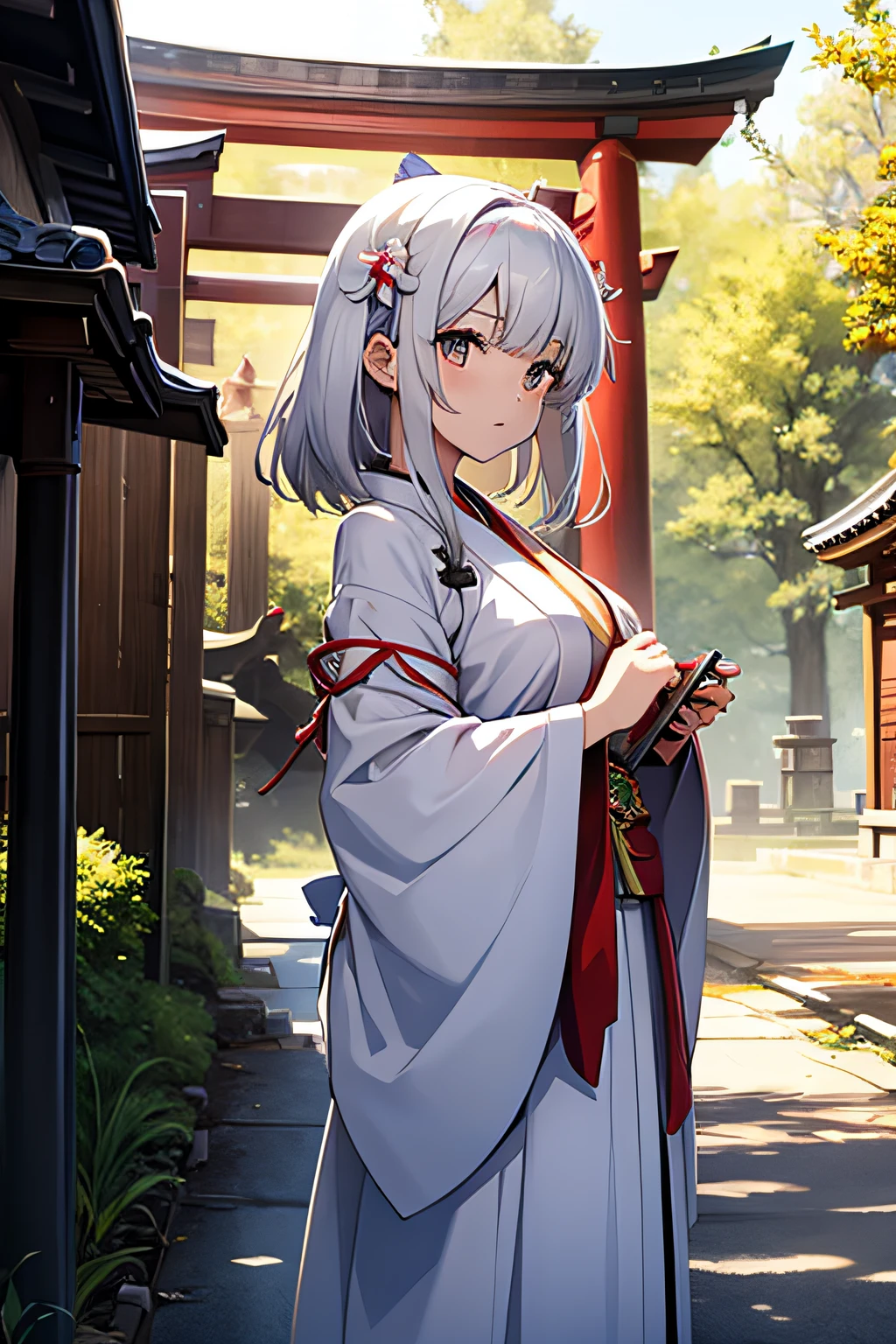 female, Adult, Extra Long White hair, Shrine Maiden,