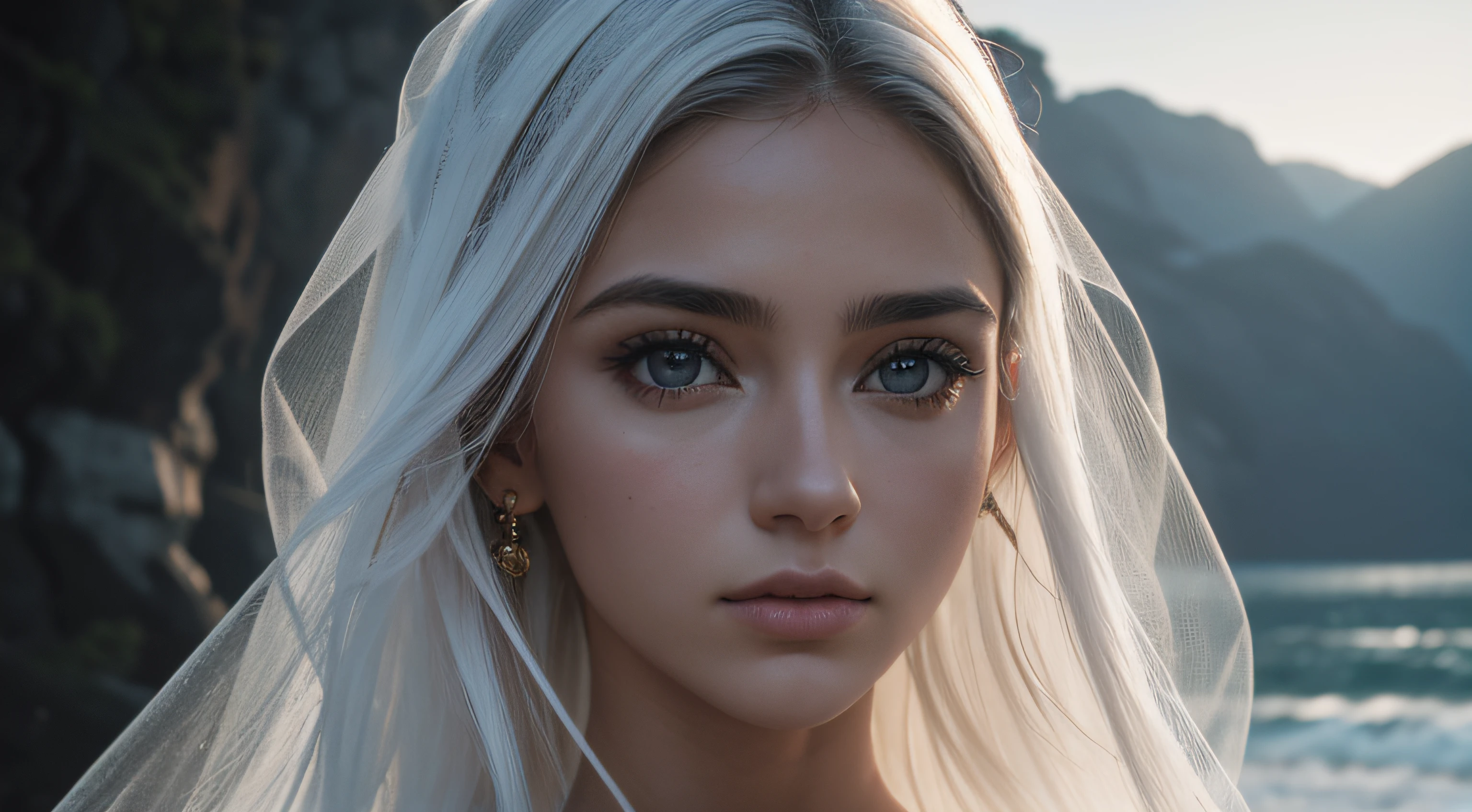 Foto de uma jovem europeia de 20 anos, .RAW, Beautiful woman, (cabelos loiros), (cabelos ondulados), (cabelos extra longos), ((retrato)), ((Rosto detalhado:1.2)), ((detailed facial features)), (pele finamente detalhada), pale skinned, sobrancelhas grossas arqueadas, nariz fino arqueado, olhos azuis, white cotton t-shirt, (cor fria), humid, humid, Refletores, (master piece) (perfectly proportions)(fotos realistas)(melhor qualidade) (circunstanciado) fotografado em uma Canon EOS R5, Lente 50mm, F/2.8, NFFSW, (8k) (papel de parede) (Cinematic lighting) (dramatic lighting) (foco nítido) (Complicado) moda,