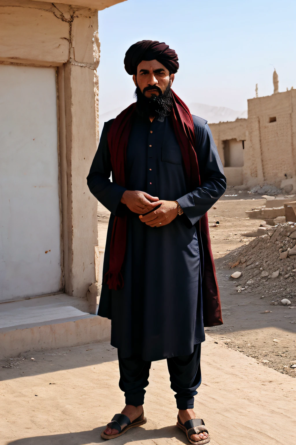 a taliban man in Kabul, Kabul background, taliban outfit, full body