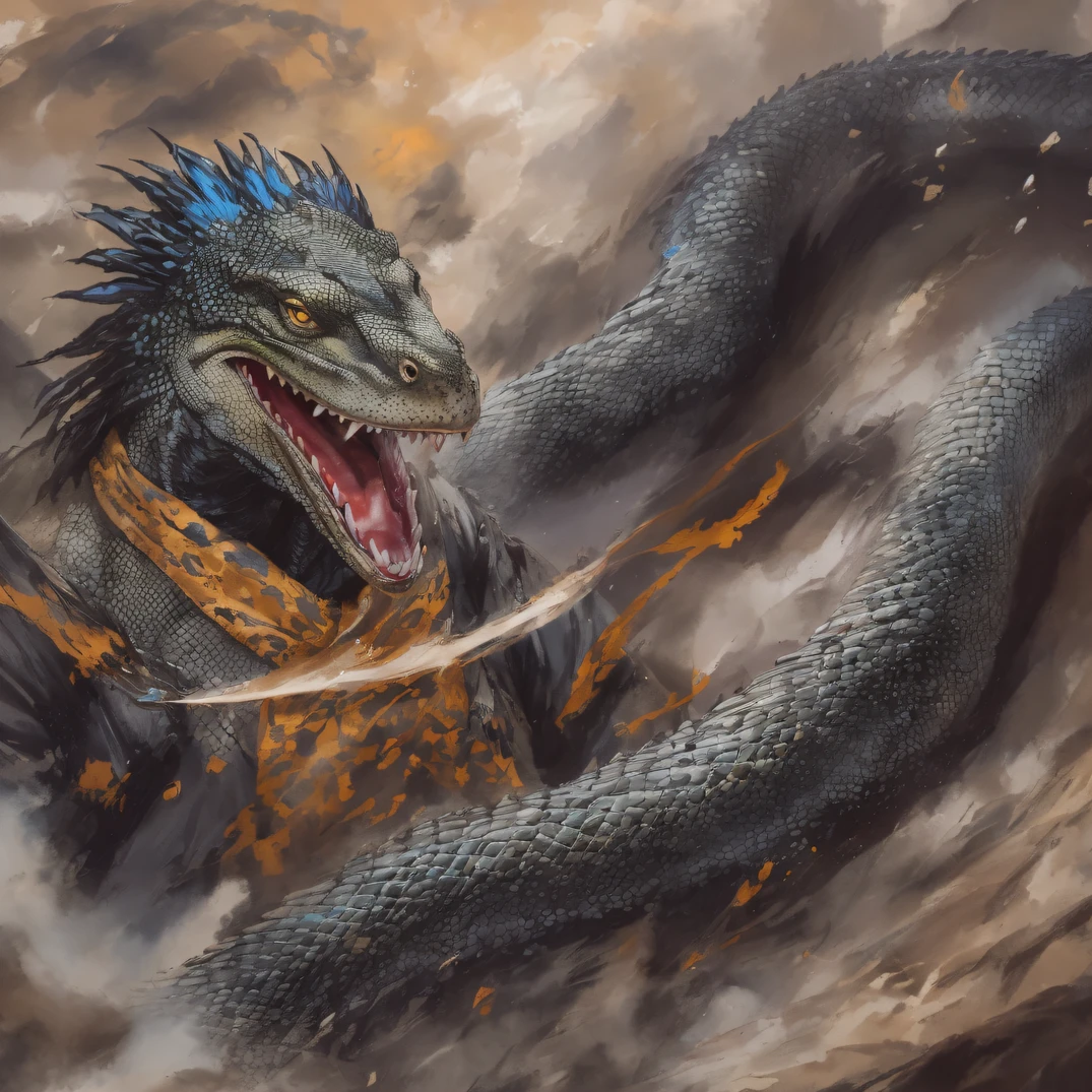 Monitor lizard 32K,Phoenix Immortal Demon Realm, Chance encounter with Liu Hanshu, He saw in him his former self, It was decided to take him as an apprentice, Teach him how to protect himself, But because of the Tibetan star map, Phoenix and the Liu family、The Jade Sword Sect establishes relationships, It opens with the death of Liu Hanshu, Qin Yu embarked on the road of confrontation with a strong enemy, Working hard, Make yourself stronger, Stick to your own core path of justice, (Dragons)eyes filled with angry,The monitor lizard clenched its fists,Rush up,Deliver a fatal blow to your opponent,full bodyesbian,Full body monitor lizard male mage 32K(Masterpiece Canyon Ultra HD)fenghuang(canyons)Climb the streets, The scene of the explosion(canyons), (Dragons), The angry fighting stance of the monitor lizard, looking at the ground, Batik linen bandana, Chinese python pattern long-sleeved garment, canyons(Abstract propylene splash:1.2), Dark clouds lightning background,Flour flies(realisticlying:1.4),Black color hair,Flour fluttering,rainbow background, A high resolution, the detail, RAW photogr, Sharp Re, Nikon D850 Film Stock Photo by Jefferies Lee 4 Kodak Portra 400 Camera F1.6 shots, Rich colors, ultra-realistic vivid textures, Dramatic lighting, Unreal Engine Art Station Trend, cinestir 800,Flowing black hair,(((Jungle Canyon)))The wounded lined up in the streets(vale)Climb the streets,Movie master real-time image quality(tmasterpiece,k hd,hyper HD,32K)Dragons, (Linen batik scarf), Combat posture, looking at the ground, Linen bandana, Chinese monitor lizard pattern long-sleeved garment, Morning Phoenix(Abstract gouache splash:1.2), Dark clouds lightning background,sprinkling