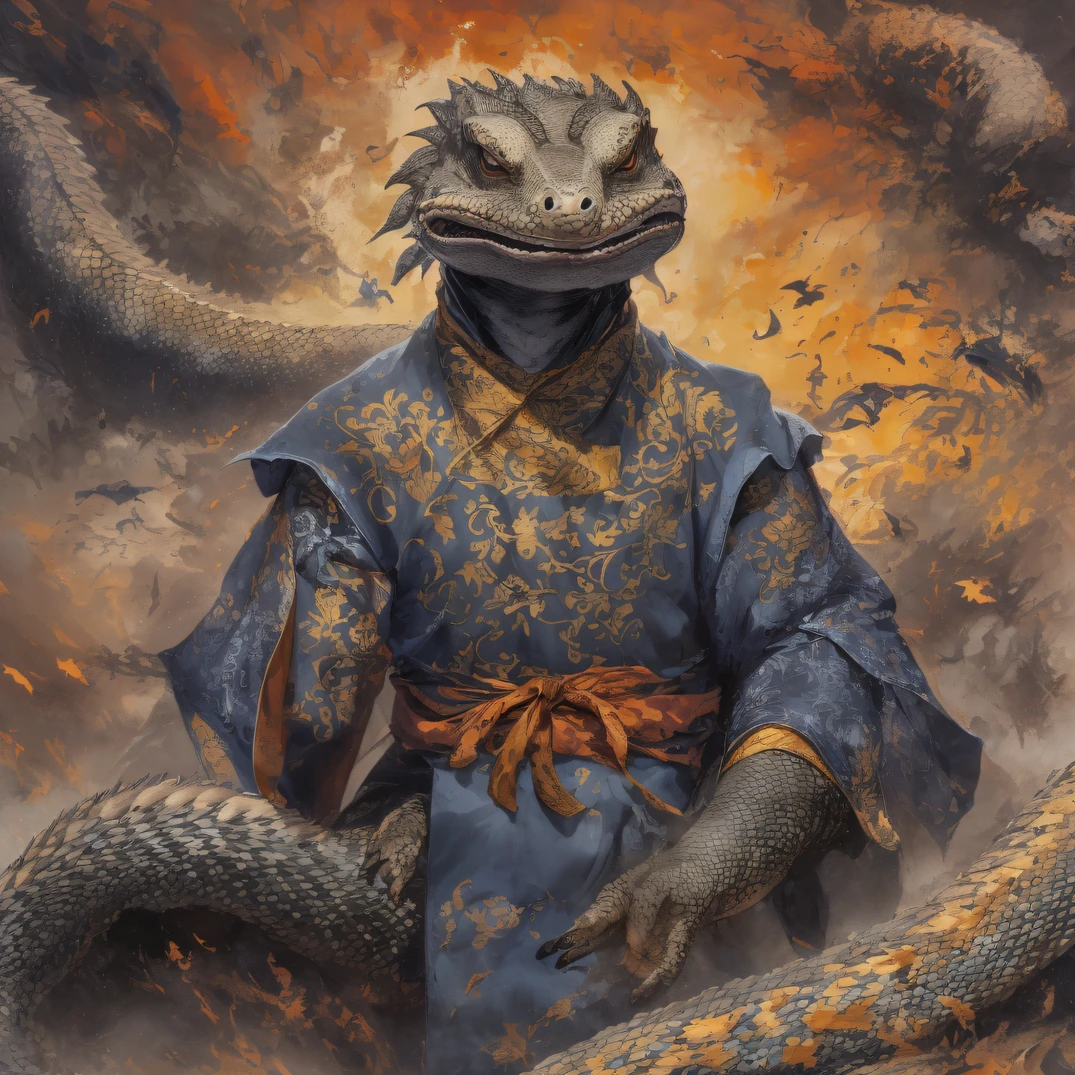 Monitor lizard 32K,Phoenix Immortal Demon Realm, Chance encounter with Liu Hanshu, He saw in him his former self, It was decided to take him as an apprentice, Teach him how to protect himself, But because of the Tibetan star map, Phoenix and the Liu family、The Jade Sword Sect establishes relationships, It opens with the death of Liu Hanshu, Qin Yu embarked on the road of confrontation with a strong enemy, Working hard, Make yourself stronger, Stick to your own core path of justice, (Dragons)eyes filled with angry,The monitor lizard clenched its fists,Rush up,Deliver a fatal blow to your opponent,full bodyesbian,Full body monitor lizard male mage 32K(Masterpiece Canyon Ultra HD)fenghuang(canyons)Climb the streets, The scene of the explosion(canyons), (Dragons), The angry fighting stance of the monitor lizard, looking at the ground, Batik linen bandana, Chinese python pattern long-sleeved garment, canyons(Abstract propylene splash:1.2), Dark clouds lightning background,Flour flies(realisticlying:1.4),Black color hair,Flour fluttering,rainbow background, A high resolution, the detail, RAW photogr, Sharp Re, Nikon D850 Film Stock Photo by Jefferies Lee 4 Kodak Portra 400 Camera F1.6 shots, Rich colors, ultra-realistic vivid textures, Dramatic lighting, Unreal Engine Art Station Trend, cinestir 800,Flowing black hair,(((Jungle Canyon)))The wounded lined up in the streets(vale)Climb the streets,Movie master real-time image quality(tmasterpiece,k hd,hyper HD,32K)Dragons, (Linen batik scarf), Combat posture, looking at the ground, Linen bandana, Chinese monitor lizard pattern long-sleeved garment, Morning Phoenix(Abstract gouache splash:1.2), Dark clouds lightning background,sprinkling