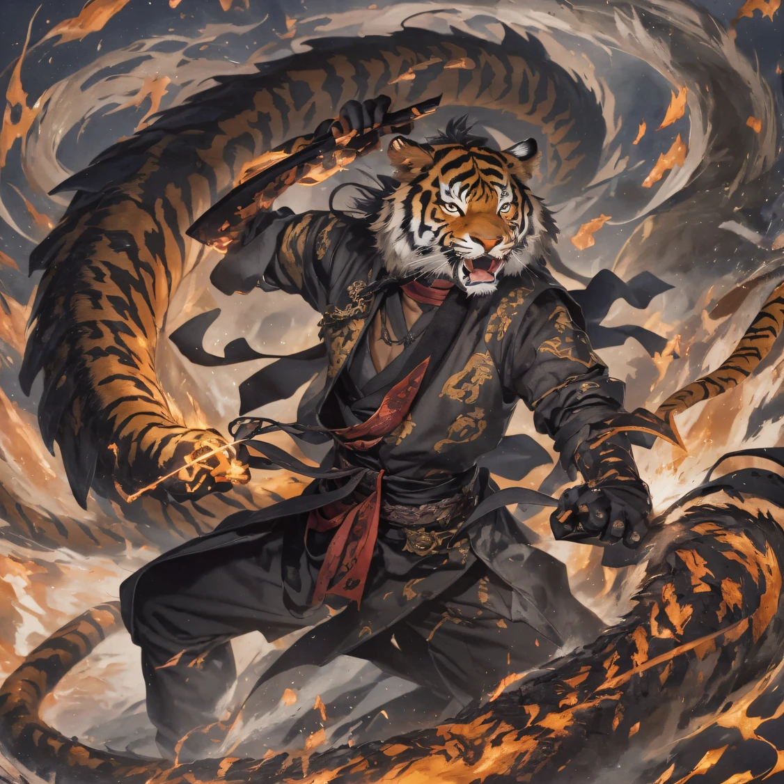 Night Tiger Demon 32K,Phoenix Immortal Demon Realm, Chance encounter with Liu Hanshu, He saw in him his former self, It was decided to take him as an apprentice, Teach him how to protect himself, But because of the Tibetan star map, Phoenix and the Liu family、The Jade Sword Sect establishes relationships, It opens with the death of Liu Hanshu, Qin Yu embarked on the road of confrontation with a strong enemy, Working hard, Make yourself stronger, Stick to your own core path of justice, (Tiger demon)eyes filled with angry,The monitor lizard clenched its fists,Rush up,Deliver a fatal blow to your opponent,full bodyesbian,Full body Night Tiger Demon Male Mage 32K(Masterpiece Canyon Ultra HD)Night Tiger Demon(canyons)Climb the streets, The scene of the explosion(canyons), (Night), The angry fighting stance of the Night Tiger Demon, looking at the ground, Batik linen bandana, Chinese python pattern long-sleeved garment, canyons(Abstract propylene splash:1.2), Dark clouds lightning background,Flour flies(realisticlying:1.4),Black color hair,Flour fluttering,rainbow background, A high resolution, the detail, RAW photogr, Sharp Re, Nikon D850 Film Stock Photo by Jefferies Lee 4 Kodak Portra 400 Camera F1.6 shots, Rich colors, ultra-realistic vivid textures, Dramatic lighting, Unreal Engine Art Station Trend, cinestir 800,Flowing black hair,(((Jungle Canyon)))The wounded lined up in the streets(vale)Climb the streets,Movie master real-time image quality(tmasterpiece,k hd,hyper HD,32K)Night Tiger Demon(Linen batik scarf), Combat posture, looking at the ground, Linen bandana, Chinese night tiger demon pattern long-sleeved clothing,Night Tiger Demon(Abstract gouache splash:1.2), Dark clouds lightning background,sprinkling